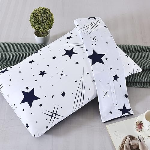 Miniatura 3 de LRZG Juego de 2 fundas de almohada reversibles con diseño de estrellas y cierre de sobre, 100% poliéster, suave, transpirable, ligero, resistente a