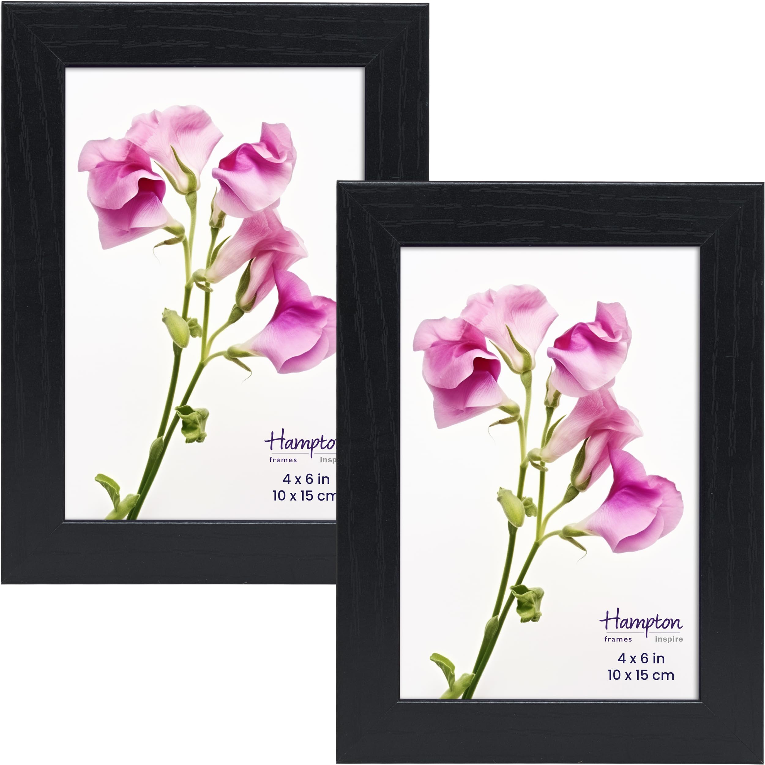 Inspire By Hampton Frames Black | Photo Frame Set, Cambridge 4X6 (10X15cm), Engineered Wood, Paperwrapped Wood Effect | Acrylic Front, Freestanding Or Wall Mount | Modern Home Décor