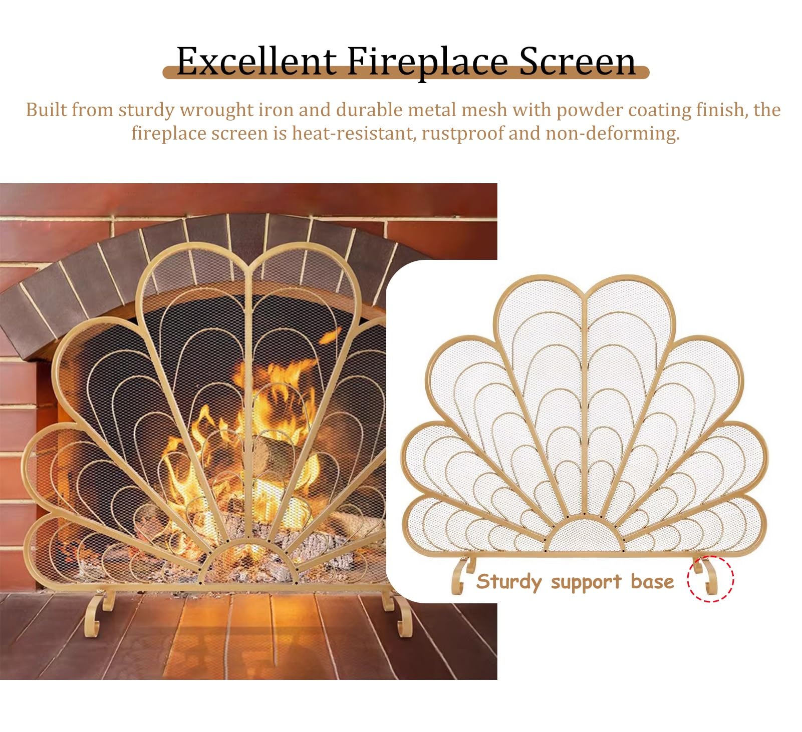 Salvachispas Chimenea Pantalla Decorativa para Chimenea de Un Solo Panel, Cubierta Protectora Plana para Estufa de Leña para Chimenea Decorativa, Malla de Hierro Artesanal a Prueba de Fuego para Horno