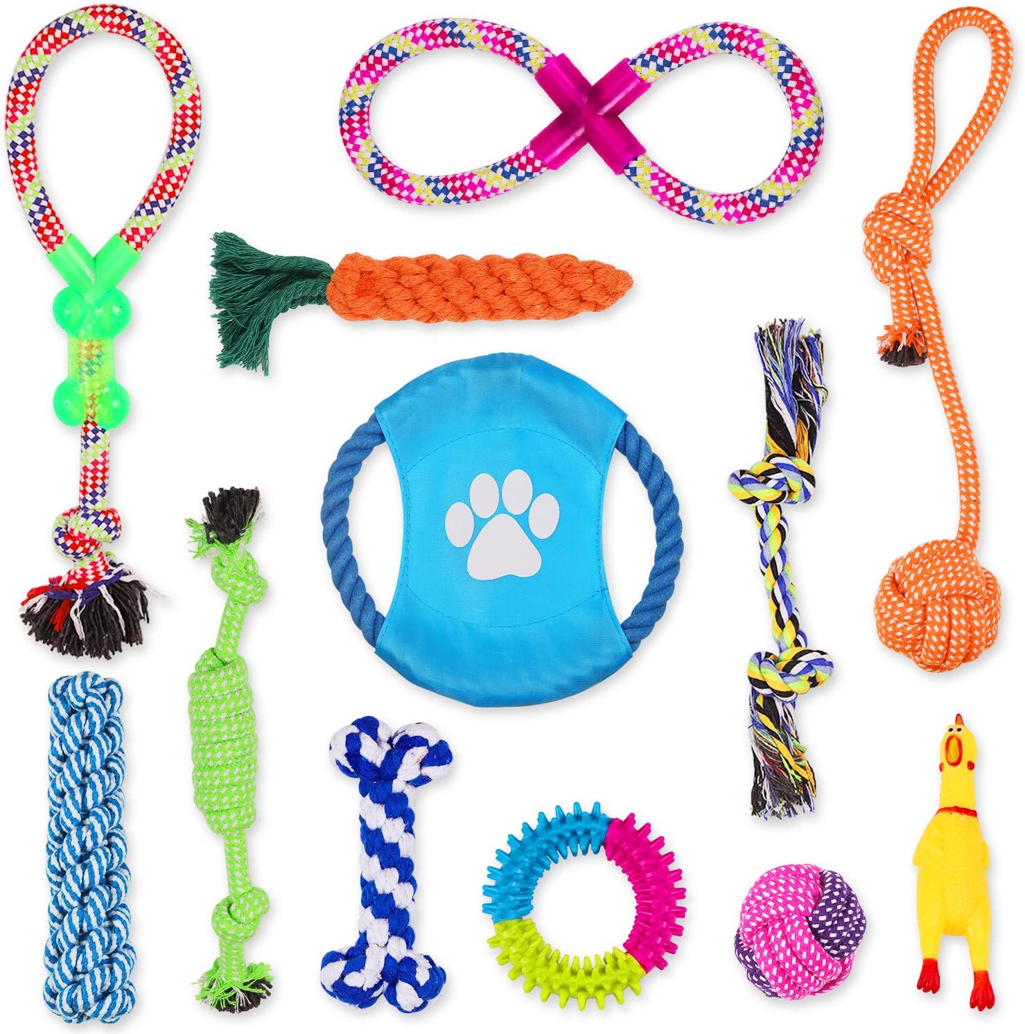 VACNITE Puppy Toys 12pcs Dog Chew Toys Teething Training Non-toxic Cotton Rope Boredom Anxiety Interactive Toy for Small and Medium Dogs