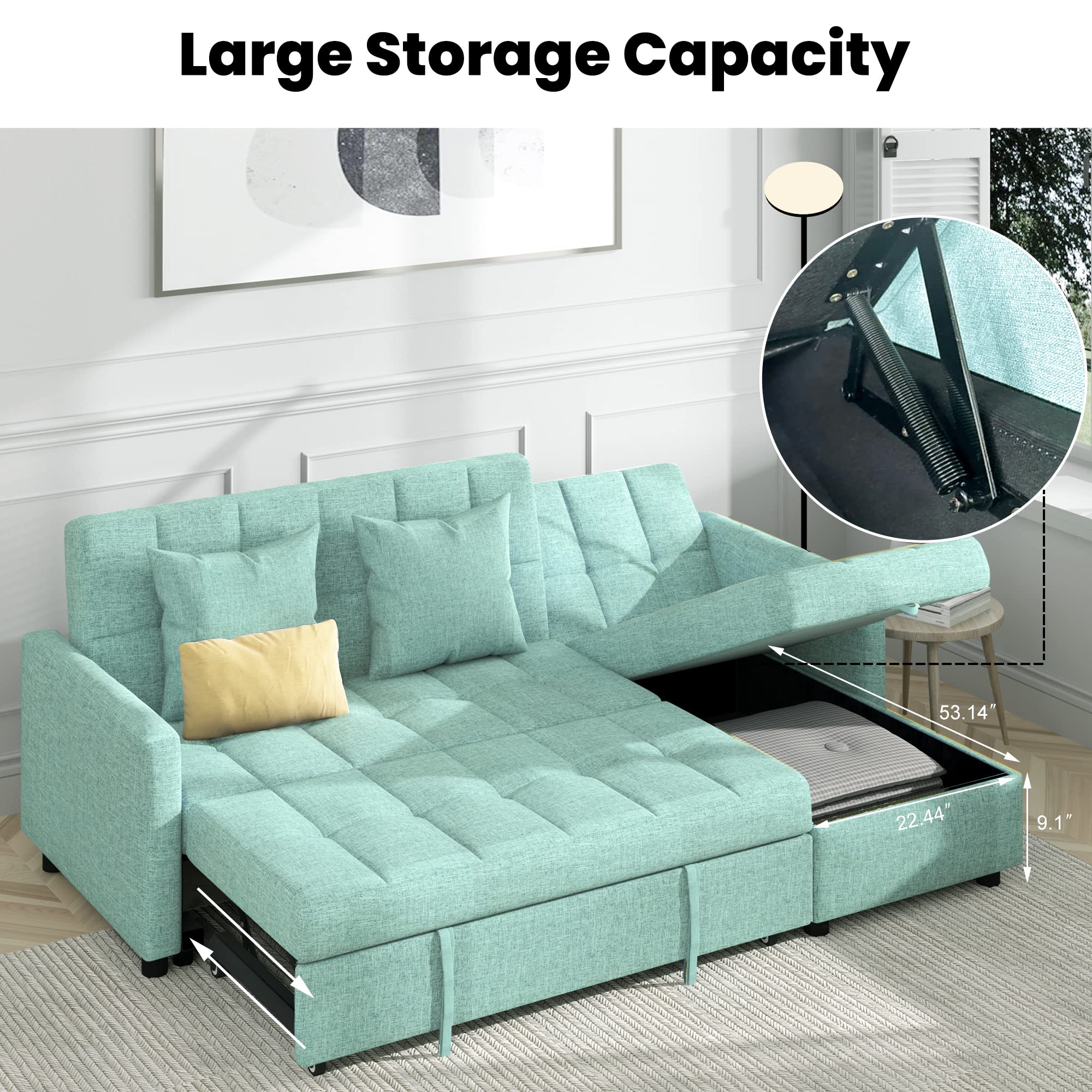 POVISON Reversible Sectional Sofa Sleeper, 82'' Wide Sectional Couch