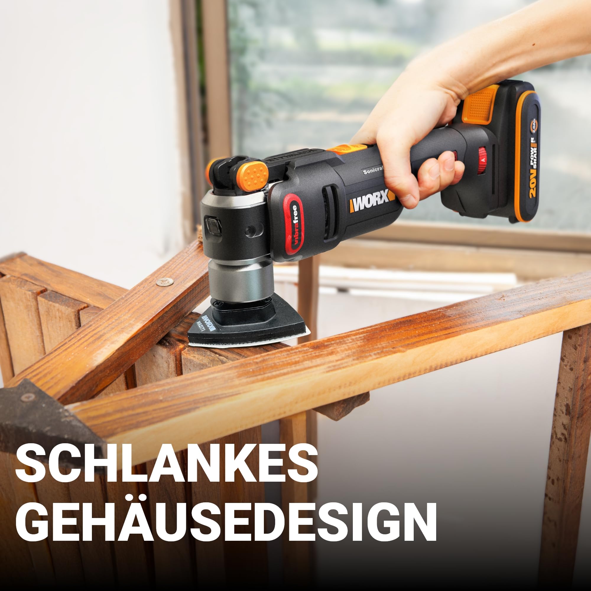 WORX Nitro WX698.9 Sonicrafter Akku Multifunktionswerkzeug 20V – bürstenloser Motor –PowerShare – zum Schneiden, Sägen, Schleifen – 10000-20000/min – ohne Akku & Ladegerät
