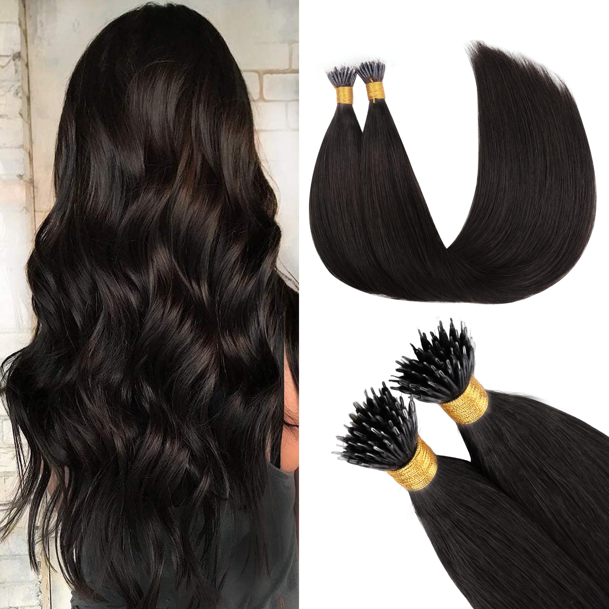 GOO GOO Nano Hair Extensions Real Human Hair, Nano Beads Hair Extensions