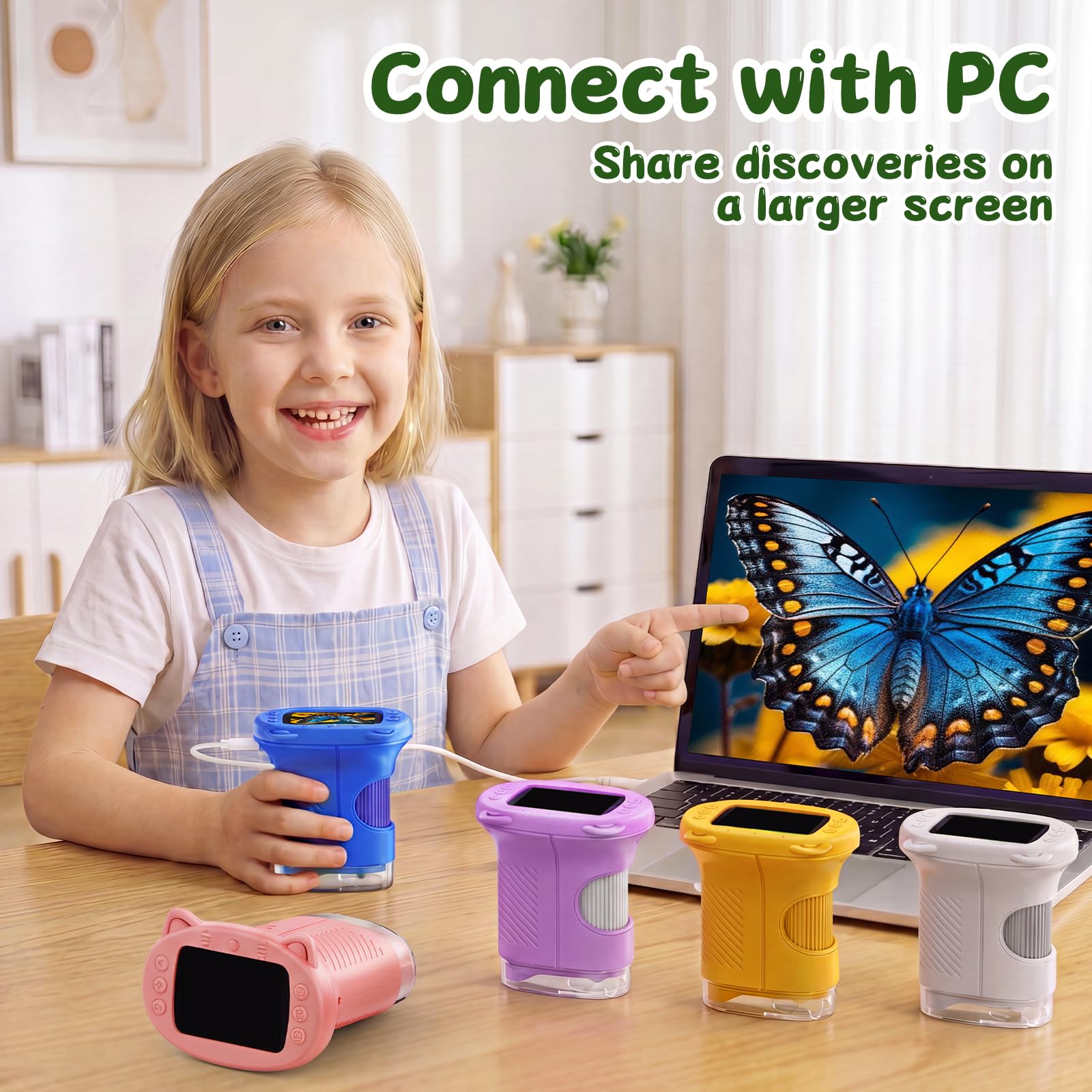 Microscope Portable pour Enfants, Microscope Numérique 1000x avec Écran IPS 2,4 Pouces, Fonction Photo et Compatible PC, Microscope pour Jardin, Forêt et Activités en Plein Air (Blanc)