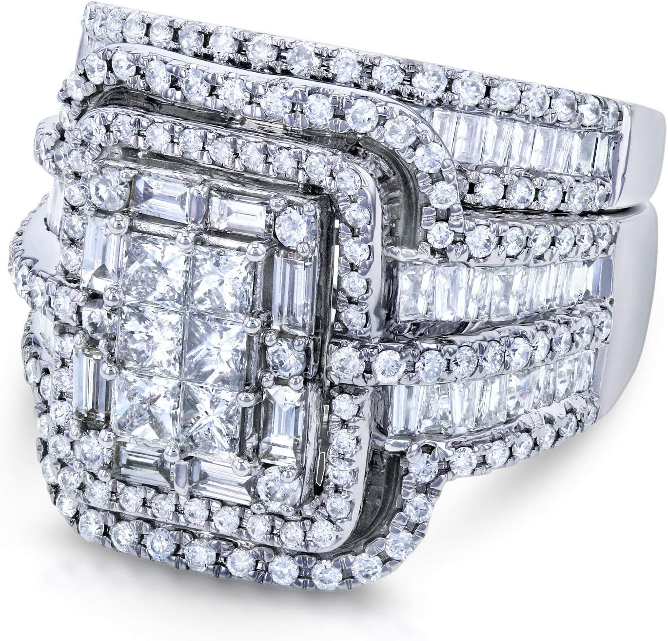 Kobelli Multi Diamond Rectangular Frame Bridal Rings Set 2 1/2 CTW in 14k White Gold