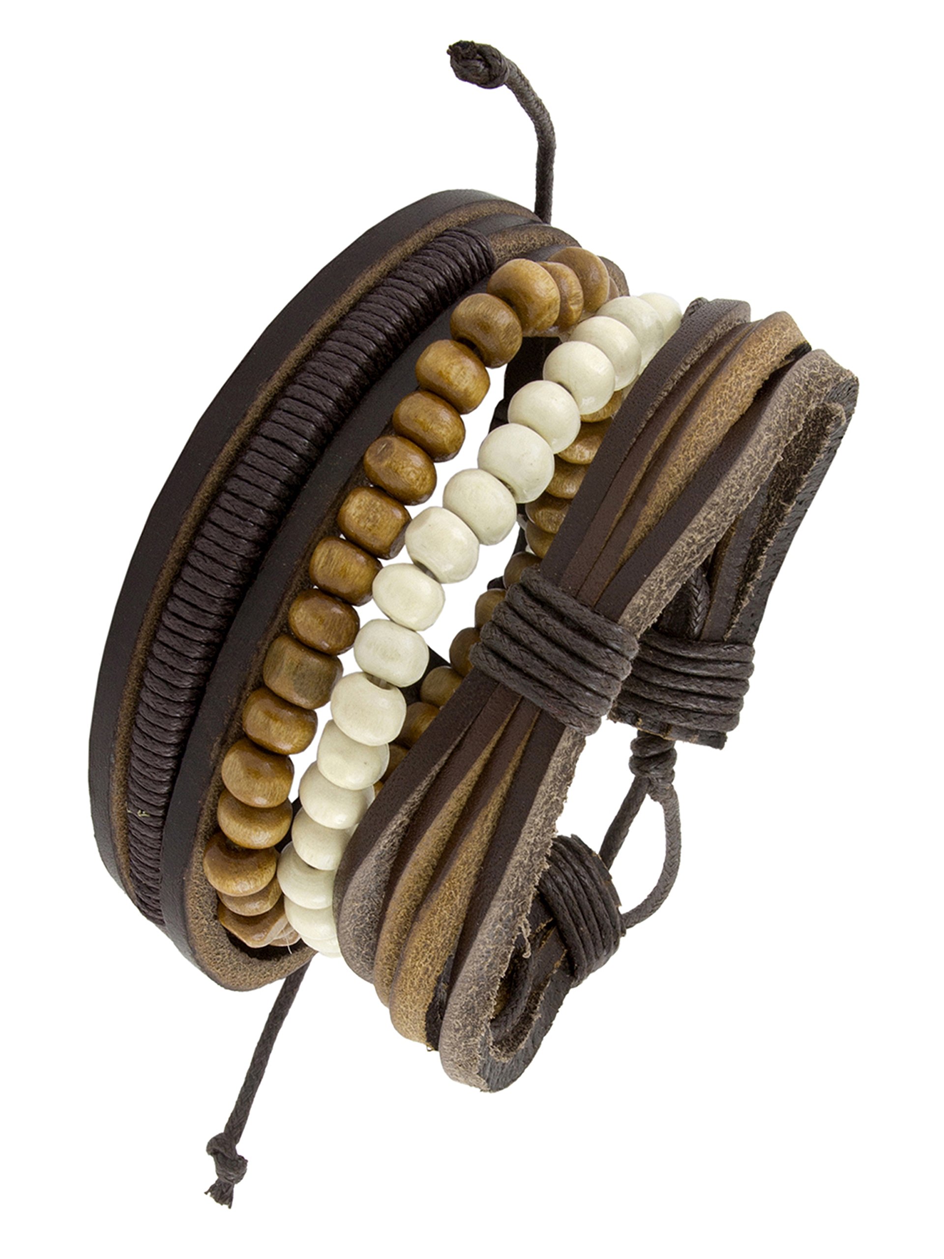 Zivom® Biker Multi Strand Brown Bead Leather Wrist Band Strap Bracelet Men (B075BXH895) Amazon Price History, Amazon Price Tracker