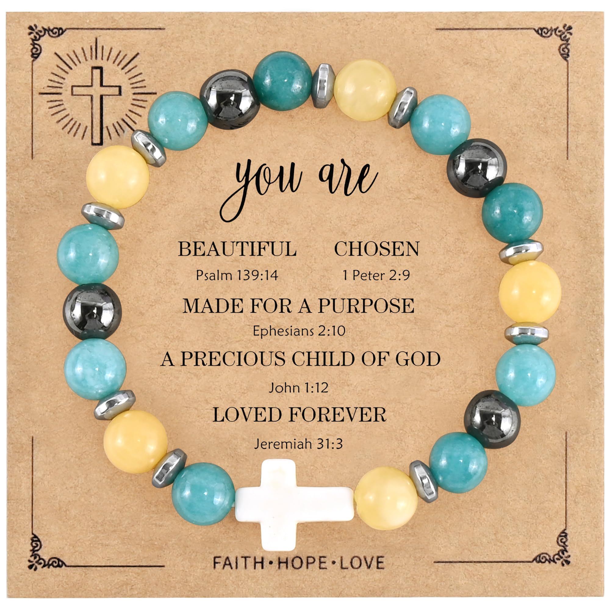 VIBILIA Cross Beaded Bracelets for Women, Inspirational Natural Gemstone Heart Bracelets for Women, Birthday Gifts for Women Mom Daughter Wife Sister