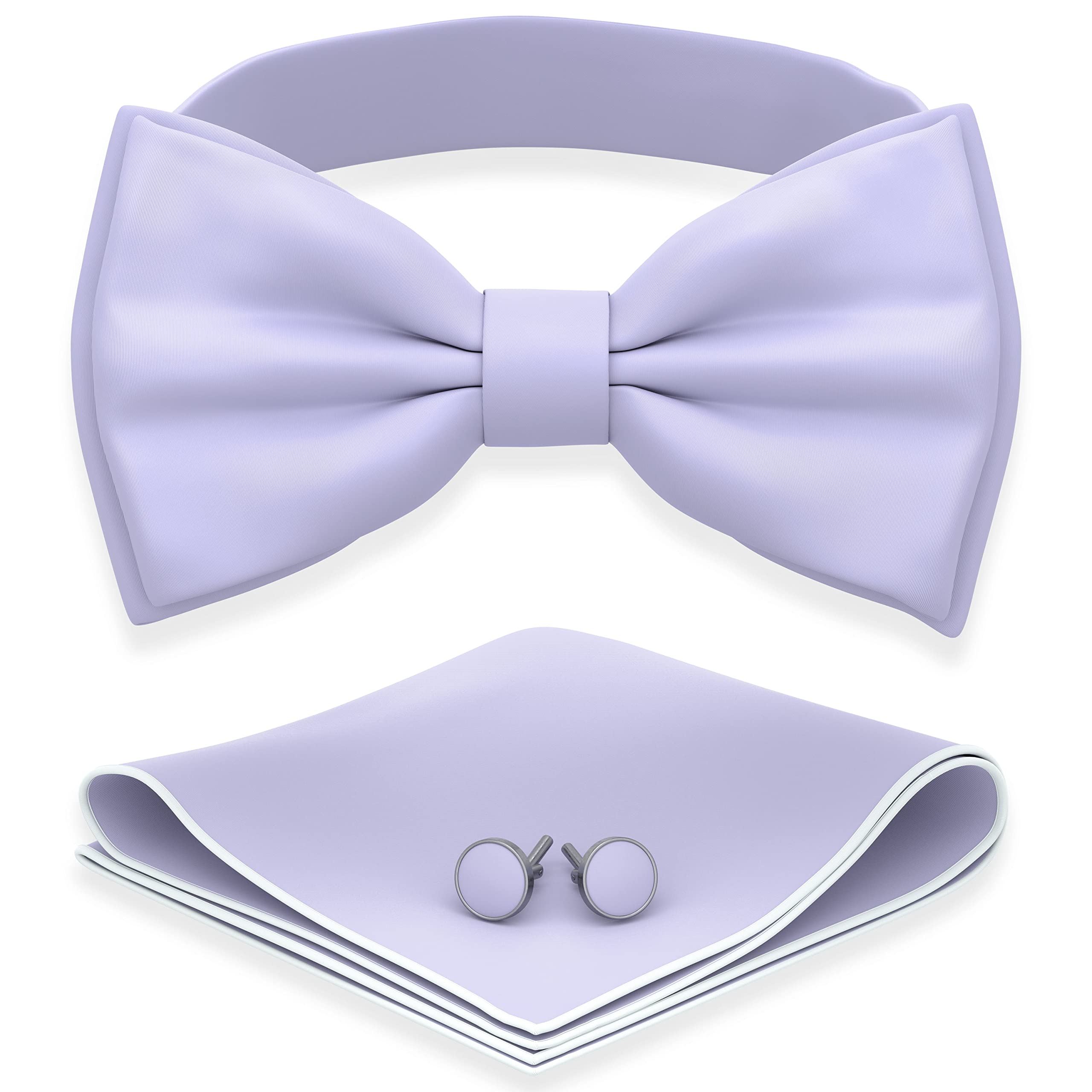 Adam Young Men's Bow Ties with Handkerchief &amp; Cufflinks Pre-Tied Style Formal Satin Classic Bowtie for Tuxedo Faux Silk