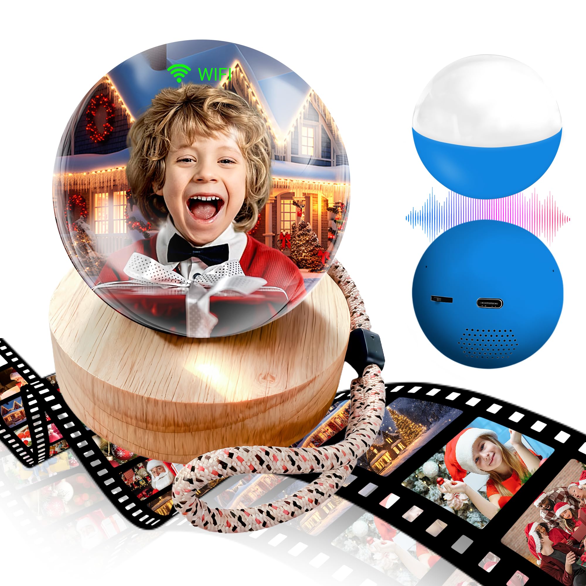 2.7" Custom Crystal Ball Video Player,Memory Sphere Ornament, Memory Orb Custom Video Sphere, Personalized Uploadable Videos &amp; Photos, USB Rechargeable Crystal Ball Video Player for Gifts(Blue)