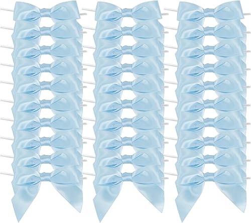 Vista 115 de AIMUDI Lazos giratorios para bolsas de golosinas de 3.5 pulgadas, lazos de satén azul turquesa para manualidades, lazos prefabricados con lazos Azul