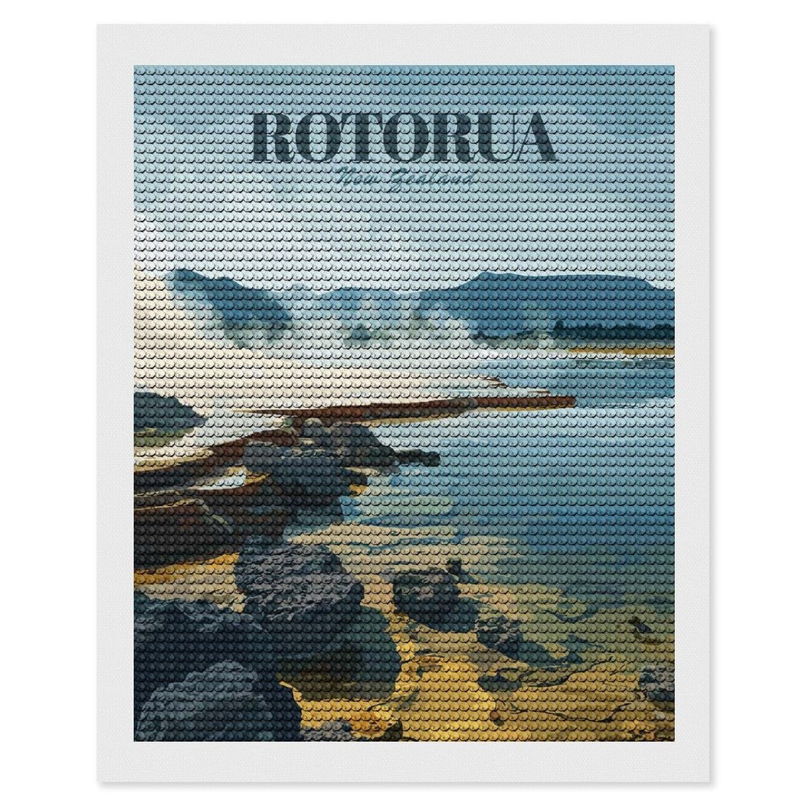 Junmoney Rotorua New Zealand Geothermal Landscape Diamond Art Kit 16"x20", Modern Decor, Farmhouse Decor, Home Wall Art, Festive Craft Gift, Handmade Wall Decor