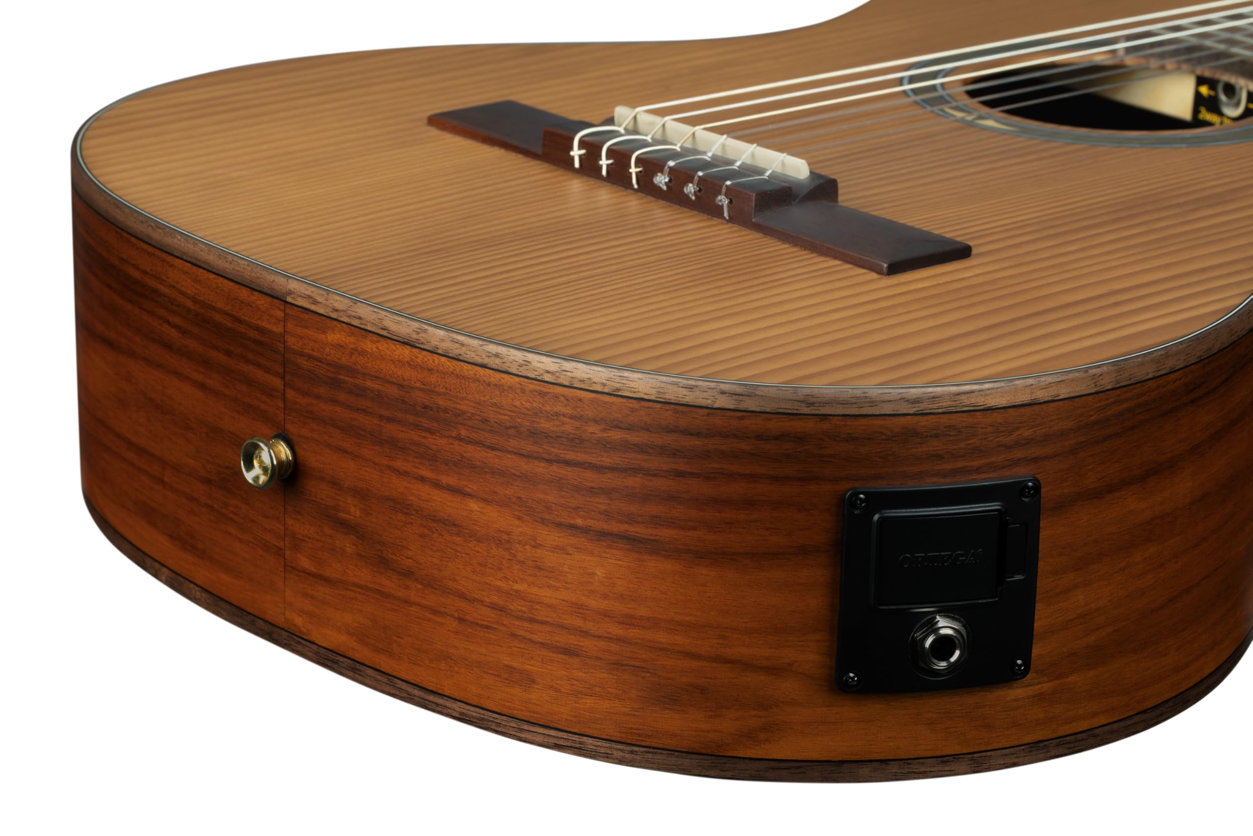 Ortega Guitars Guitarra de concierto tratada térmicamente, cuello extrafino, serie térmica, electroacústica, incluye funda de pícea, Pao Ferro (RCE23RO)