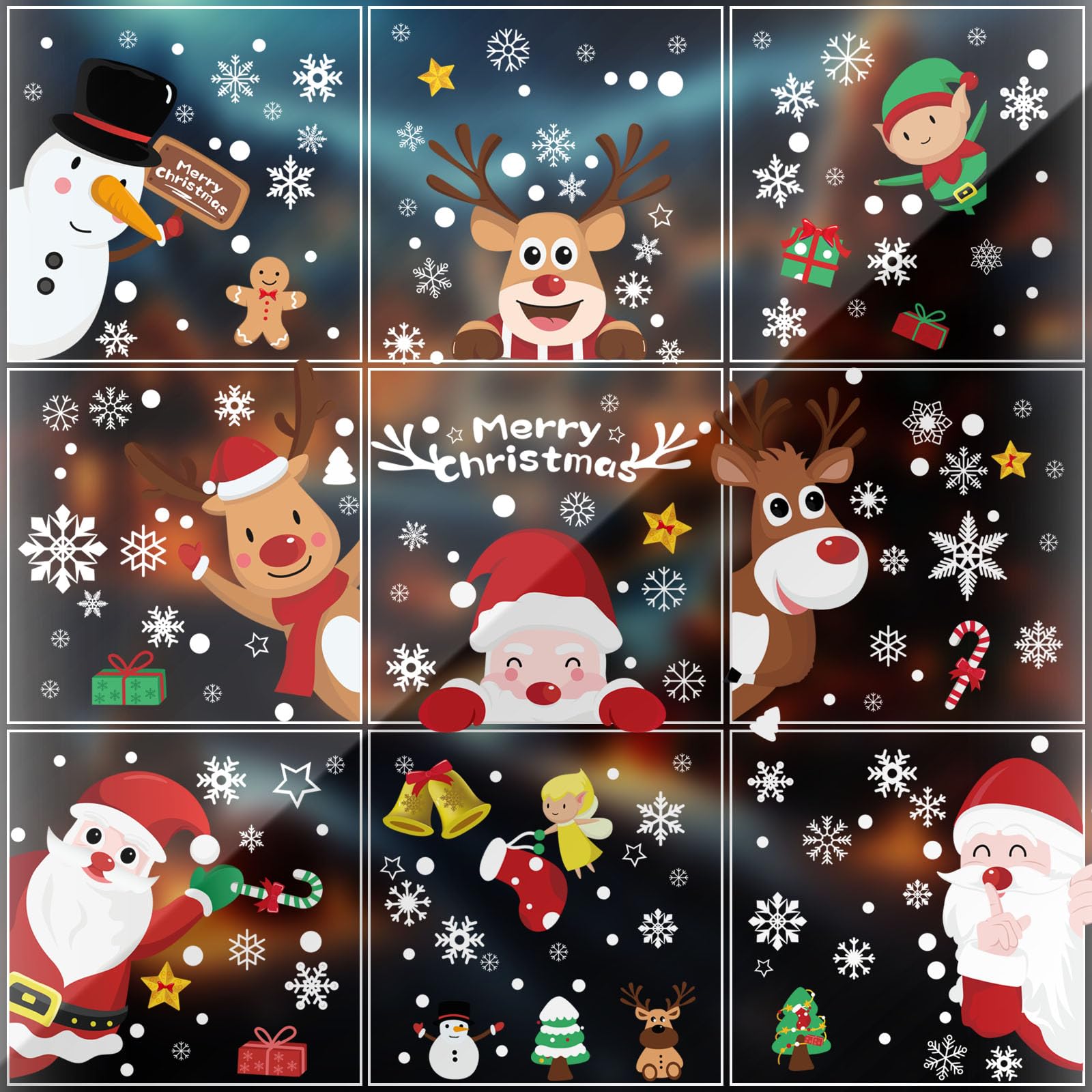 248 Stück Fensterbilder Weihnachten, Weihnachtsdeko Fenster, Fensterdeko Weihnachten, Weihnachten Deko Selbstklebend Doppelseitige Fenstersticker Christmas Decorations(9 Blatt, 20x30cm)