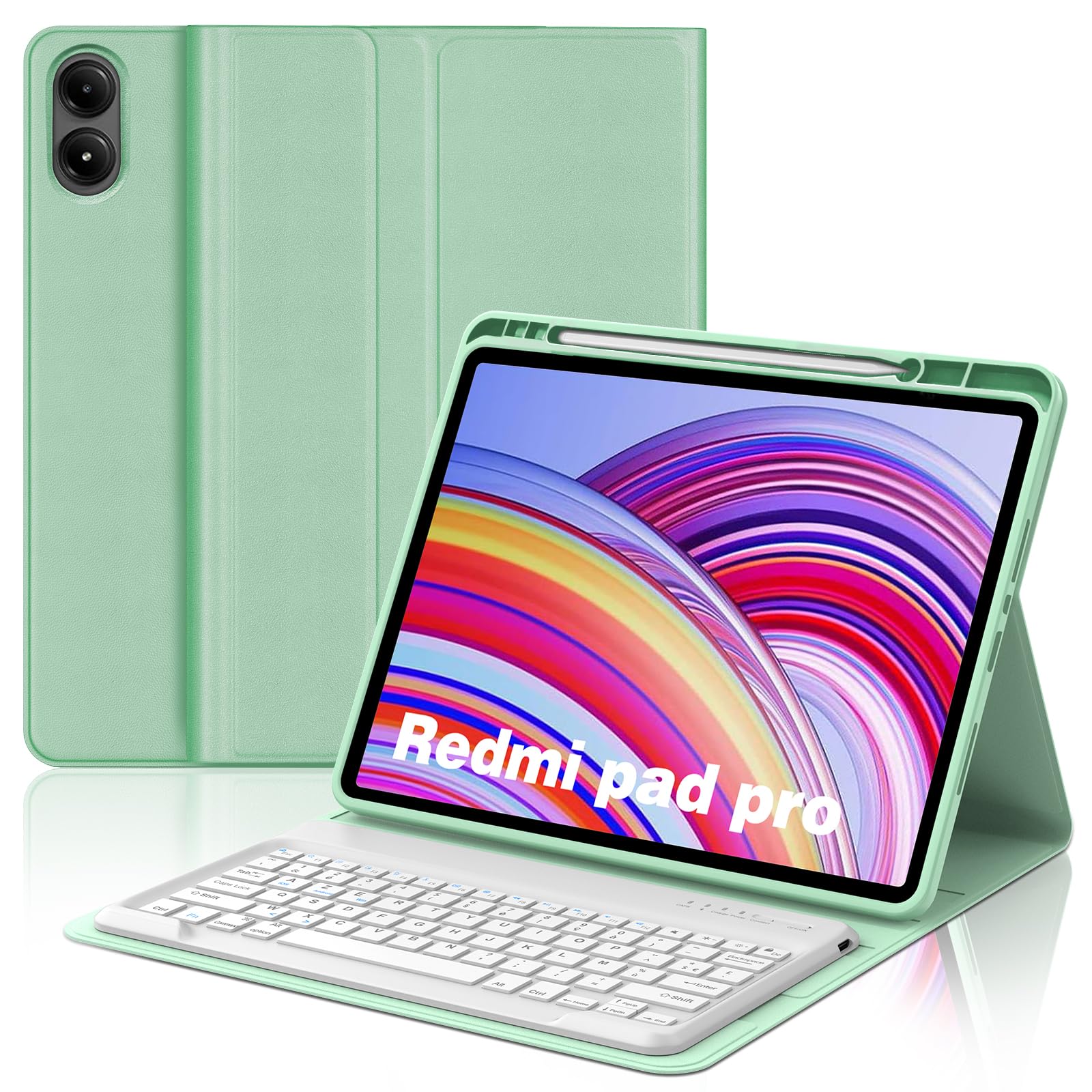 Clavier étui AZERTY Rétroéclairé Pour Xiaomi Redmi Pad 2 Pro 12,1" - 7 Couleurs - Détachable - Vert