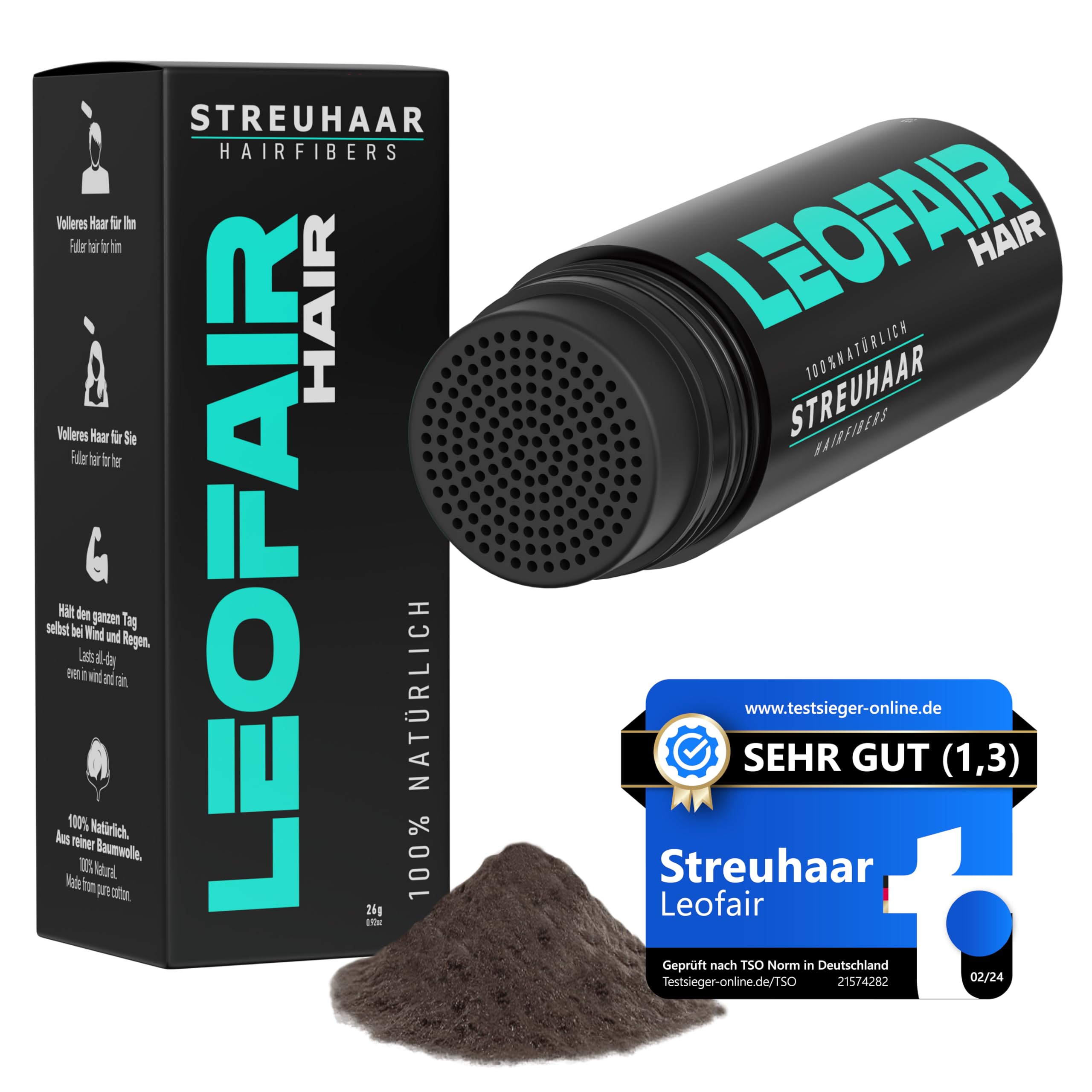 Haarverdichtung - 100% natürlich - Streuhaar für volles und dichtes Haar in Sekunden! Schütthaar in Premium Friseurqualität - 28g - Perfekter Look für Männer & Frauen (Dunkelbraun)
