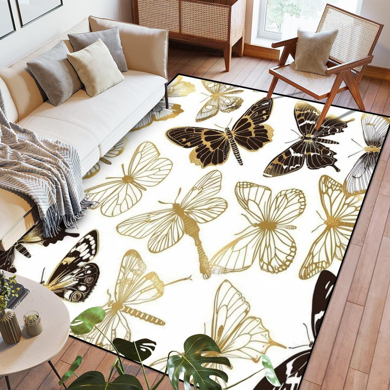 Tapis de salon imprimé papillon 3D - Idéal pour décorer la chambre, la cuisine ou le balcon