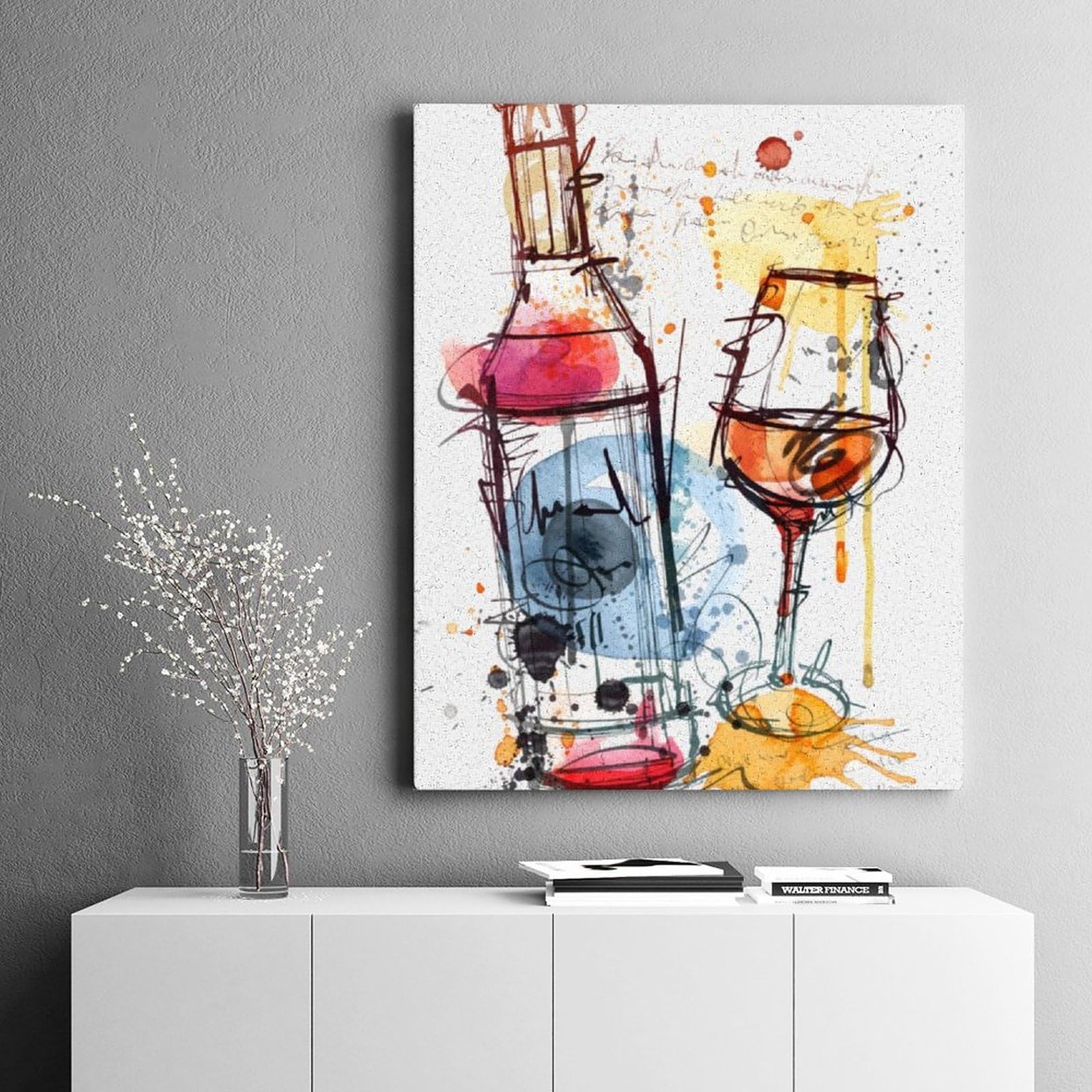 Amazon | ワインボトルとワイングラス 数字油絵 スケッチ落書き風