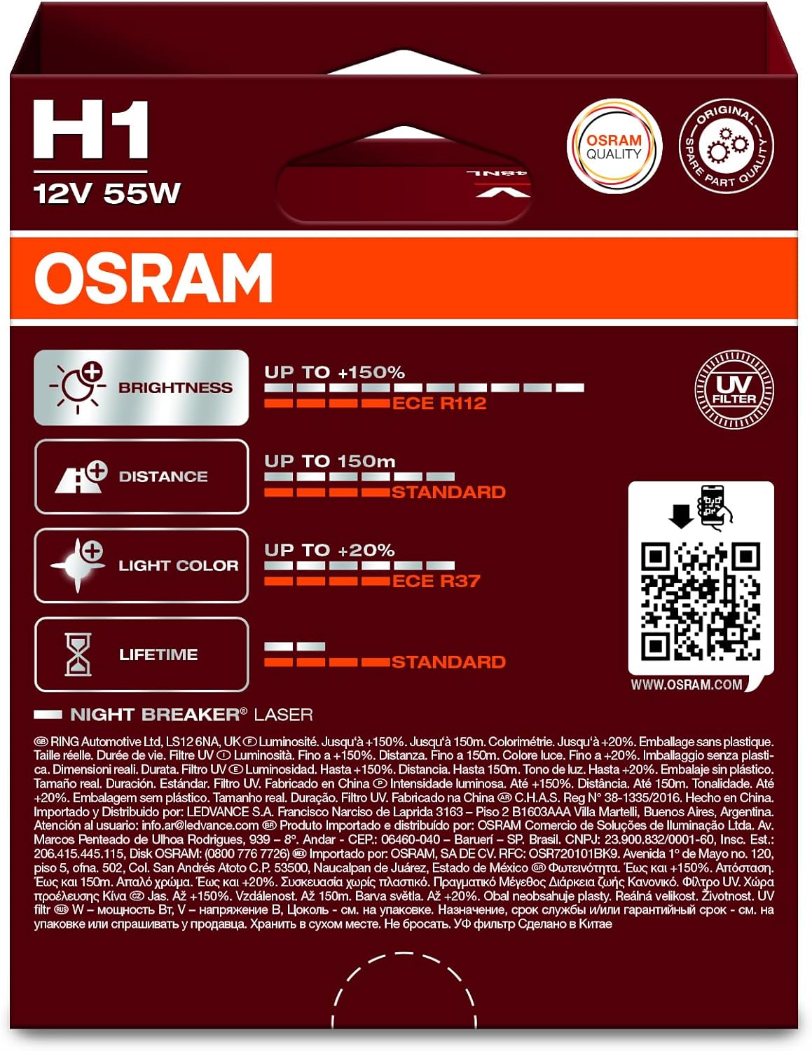H1: Osram 64150NL-2HB Night Breaker Laser Halogen Bulbs | Eco Pack | Pack of 2