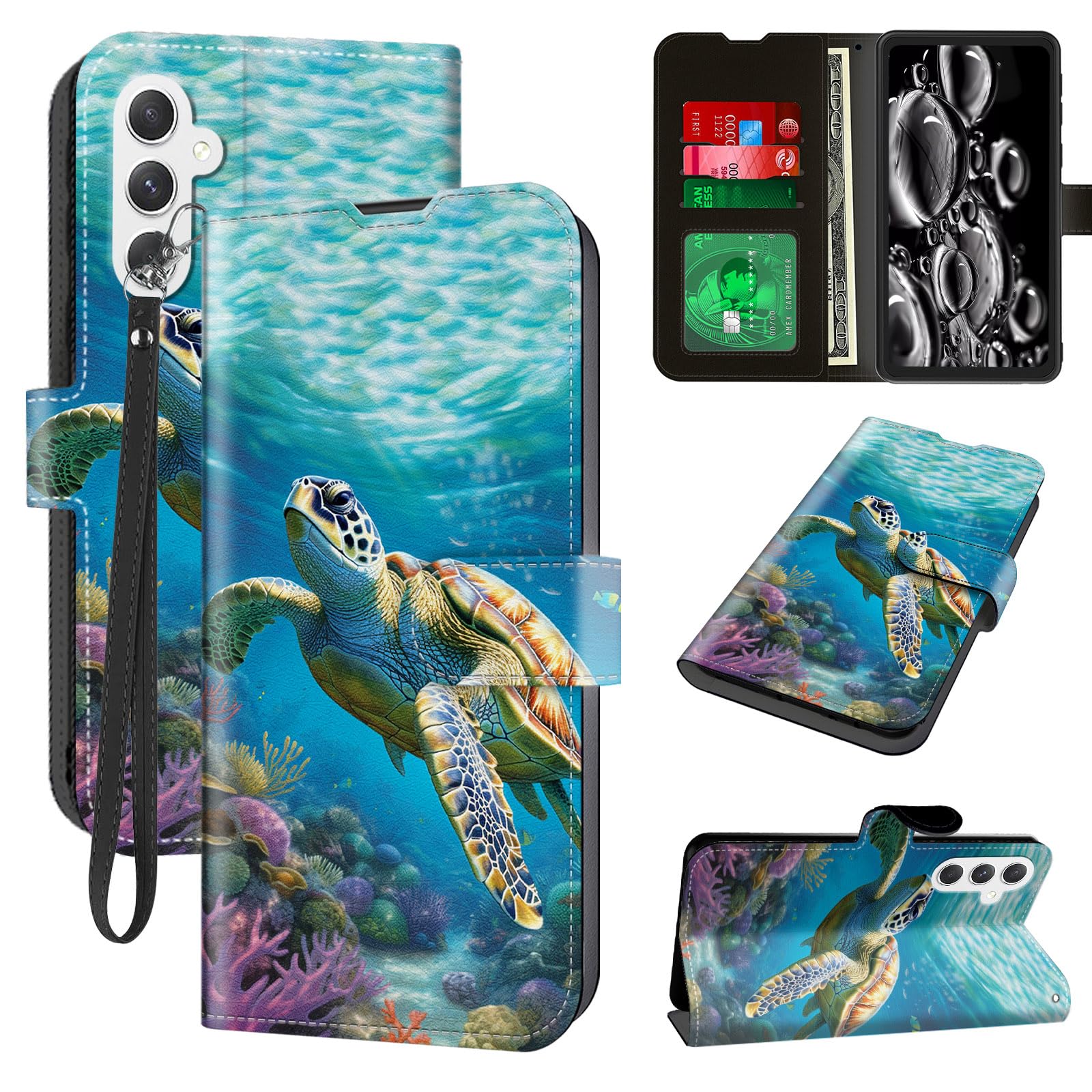 ACWDMKH for Samsung Galaxy S25 Plus Case with Card Holder & Kickstand & Wrist Strap Wallet Flip Folio Leather Magnetic Protective Shockproof Phone