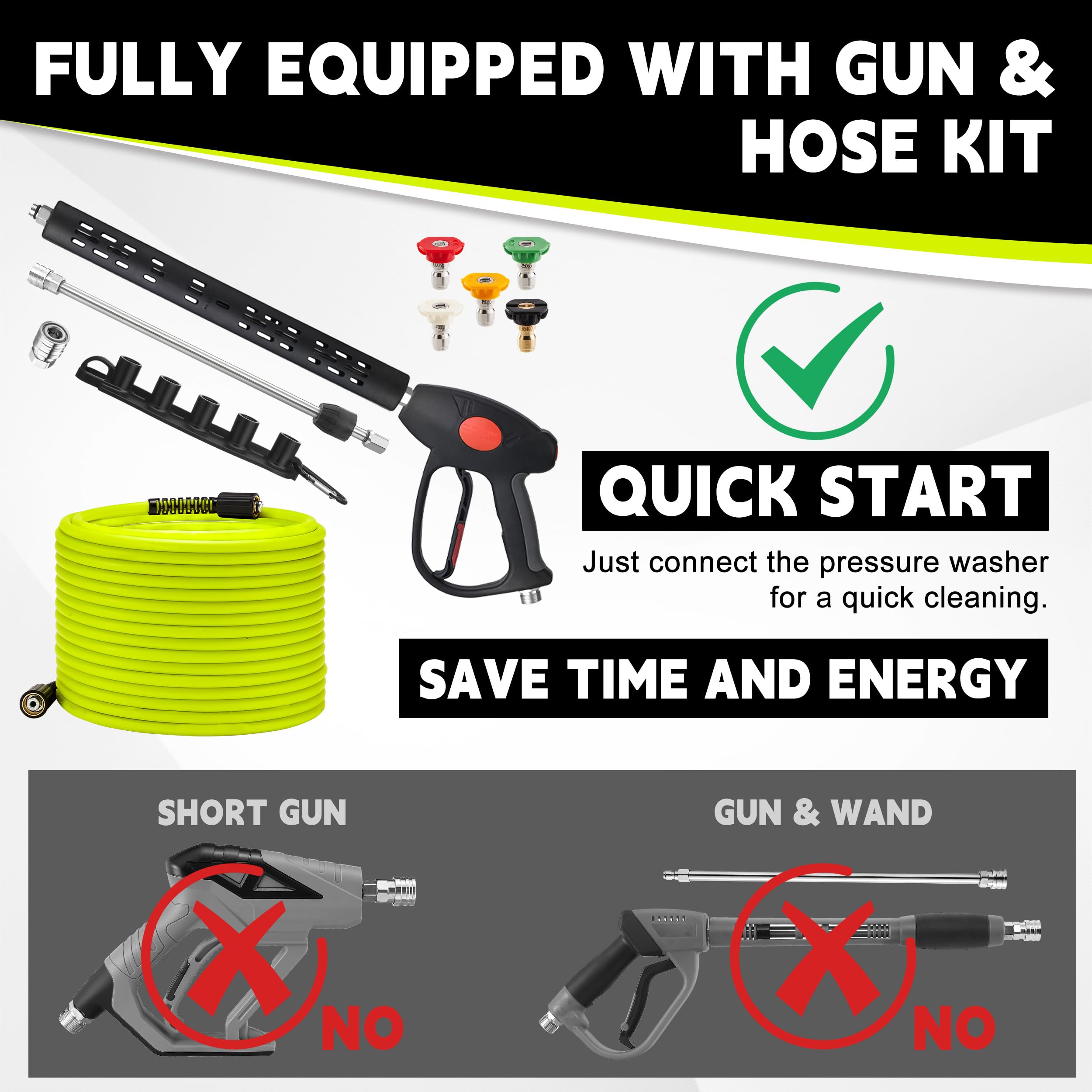 M MINGLE Kit tubo idropulitrice e pistola, tubo di lavaggio elettrico da 15 m con 5 punte | Raccordo M22-14 mm, ricambio per Ryobi, Simpson, Craftsman, ideale per auto, vialetto, patio e lavaggio profondo della casa