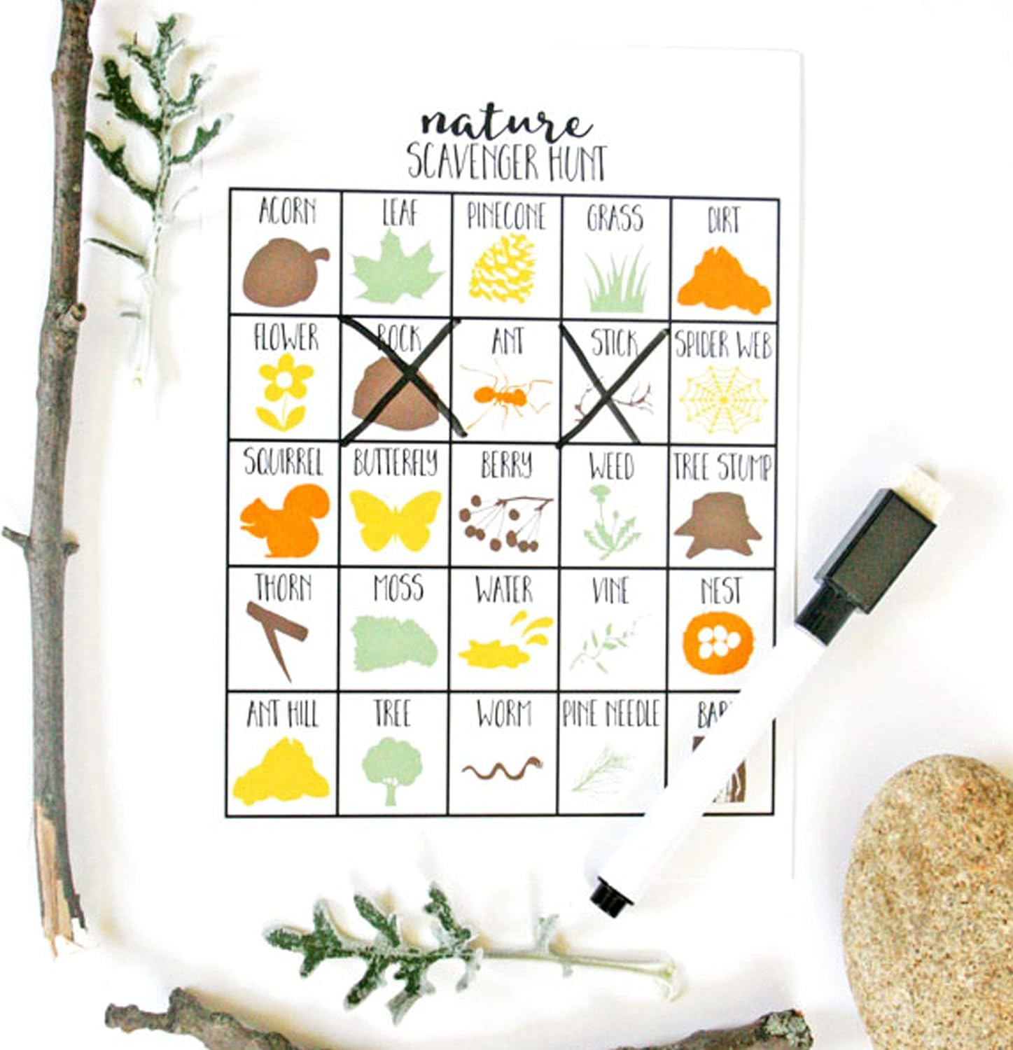 Nature Scavenger Hunt Games for Kids, Outdoor, Birthday Party, Road Trip, Travel Activities, Includes 10 Dry Erase Markers and Cards, Family Game Night