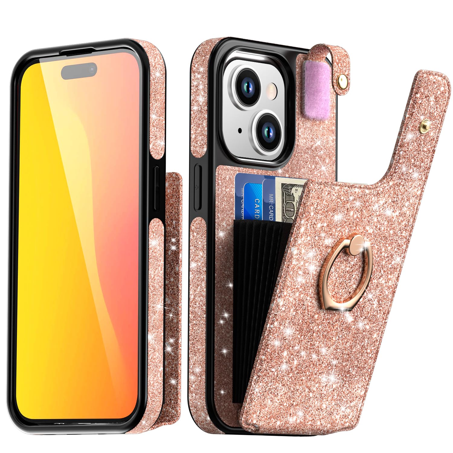 AICase Card Holder Case Compatible with iPhone 15, Compatible with iPhone 15 Phone case Wallet Glitter Sparkly Protective ...