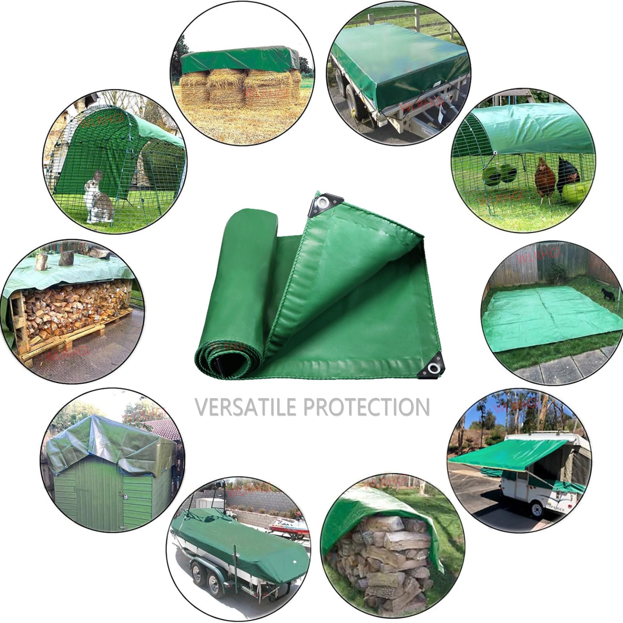 Lona para Techos Máximo Rendimiento, 1 x 13.5 m Lona Impermeable para Techadores y Carpinteros, para protección de vehículos y Muebles de jardín, colocación de Piscinas WLR010, Verde