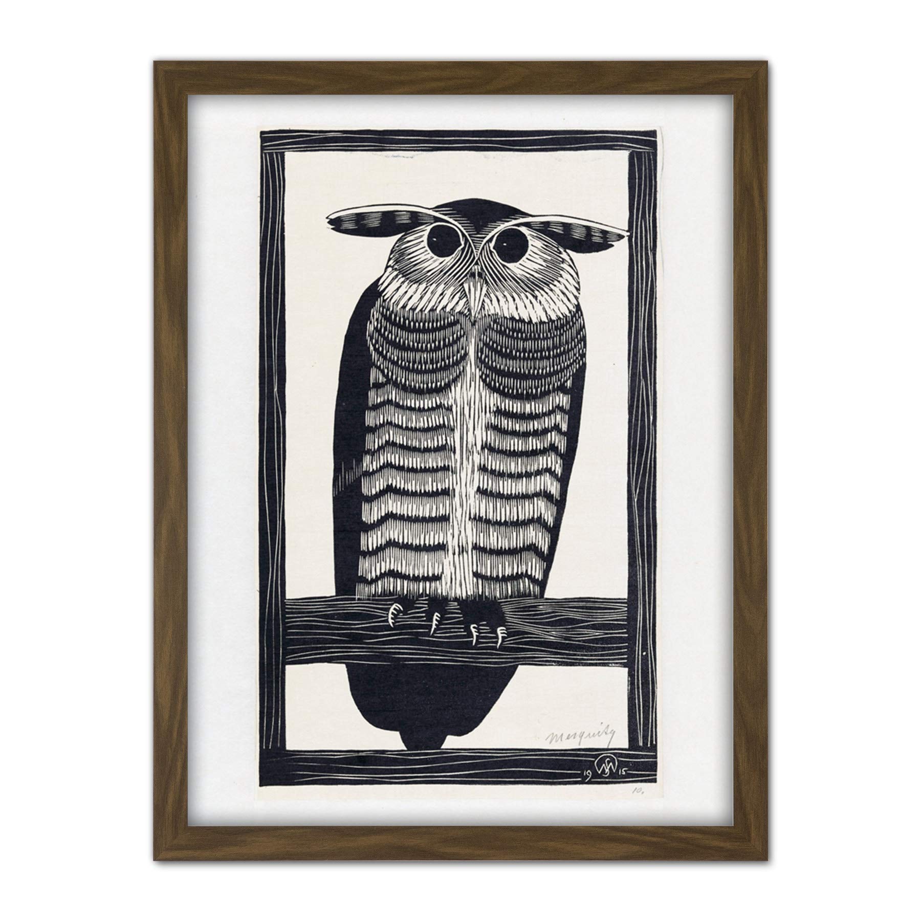 Artery8 Mesquita Horned Owl Design Bird 1915 Artwork Framed Wall Art Print 18X24 Inch