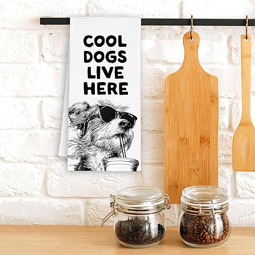 Miniatura 2 de Funny Dog Yorkshire Terrier Kitchen Towels, Cool Dogs Live Here Dish Towel Gifts for Dog Lovers Christmas,Sunglasses Coffee Hand Towels Decor for