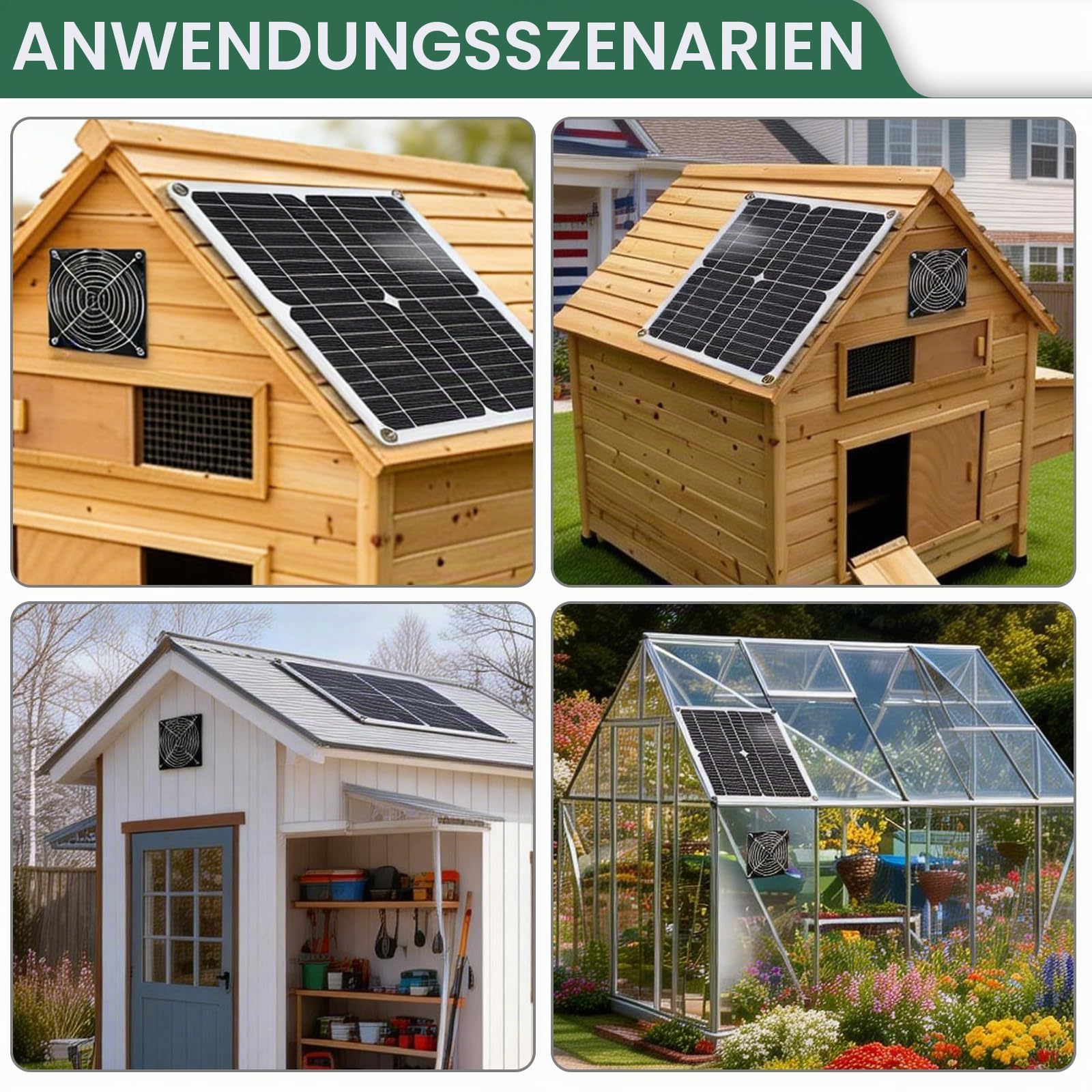 Solar Lüfter 12W, Solarpanel Fan Kit mit Doppelventilator, Wetterfest Solar Ventilator für Hühnerställe, Gewächshäuser, Schuppen & Haustierhäuser