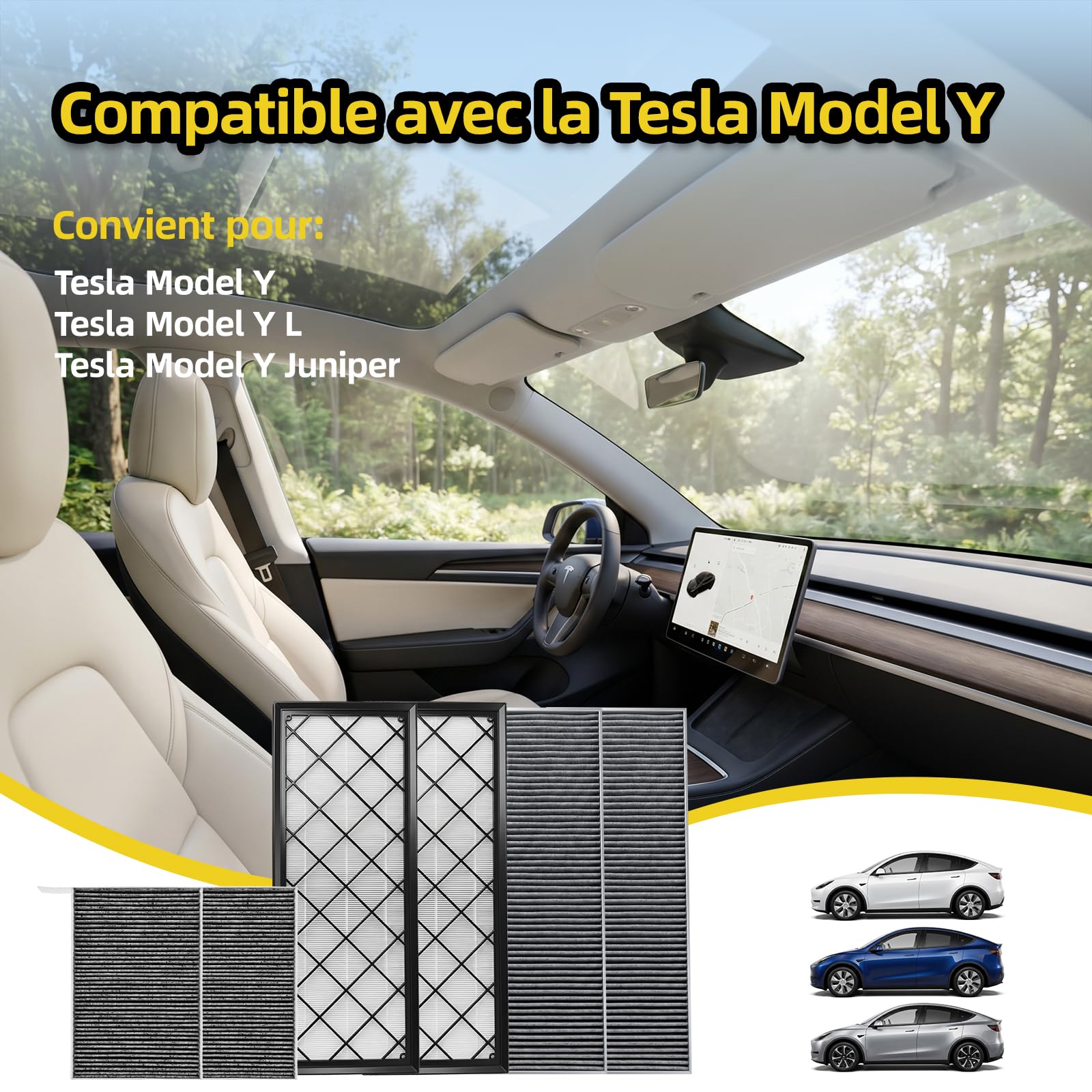 Lot de 6 filtres d'habitacle HEPA pour 2020-2026 Tesla Model Y