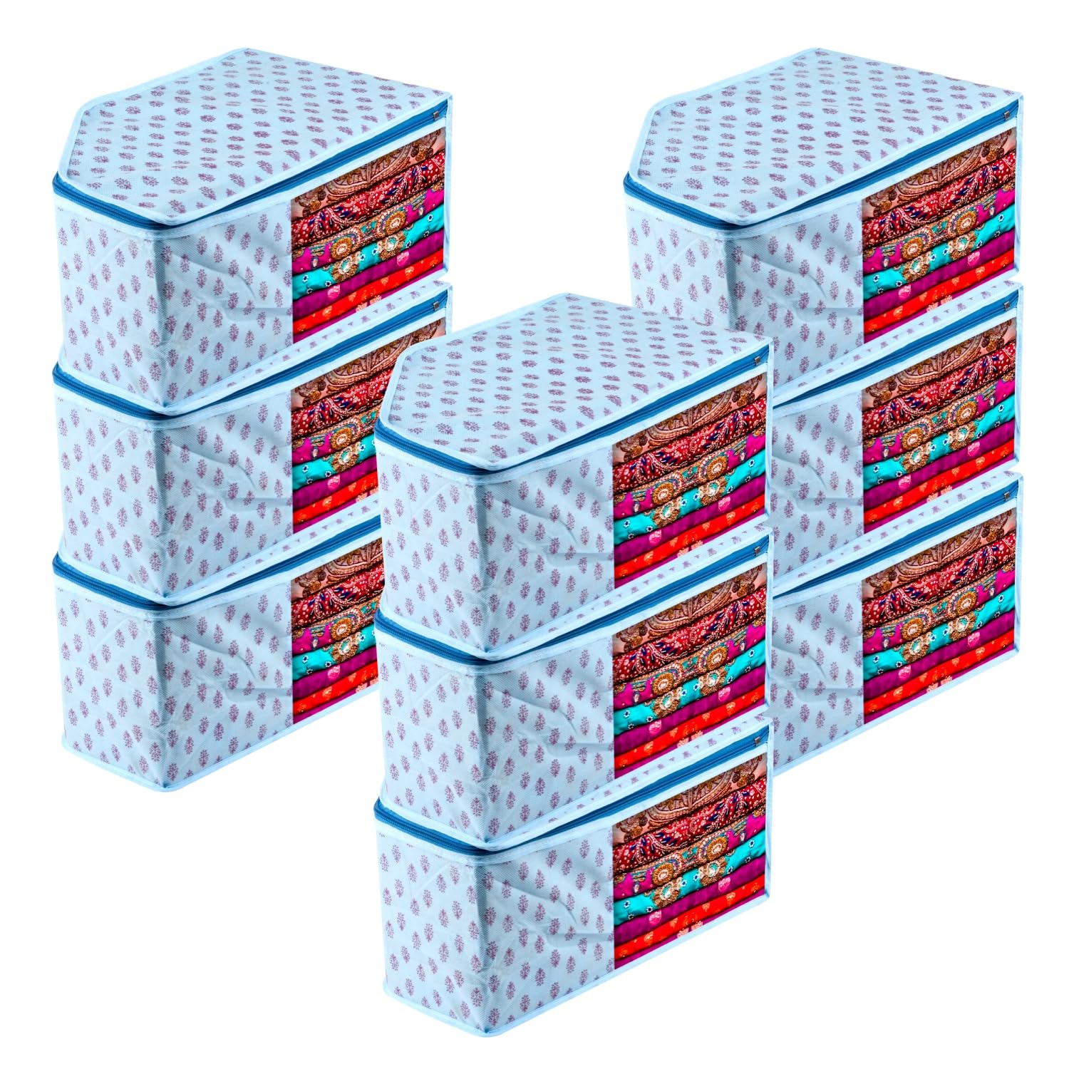 Kuber Industries Blouse Cover | Clothes Storage Bag | Zipper Wardrobe Organizers | Non-Woven Clothes Organiser | Side Transparent Blouse Organizer | Floral-Design | Pack of 9 | Blue (B0CKF6FJLM) Amazon Price History, Amazon Price Tracker