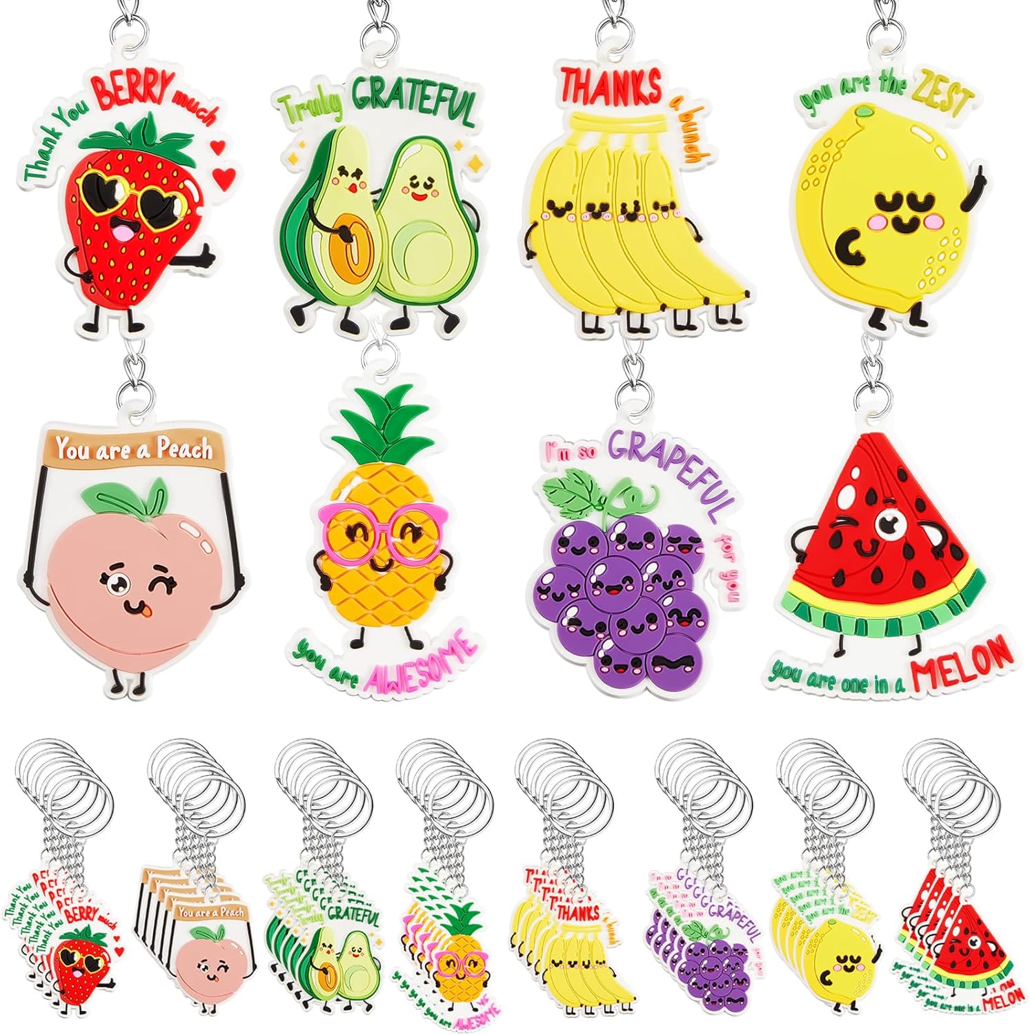 Fulmoon 48 Pcs Bulk Fruit Keychains Thank You Gifts