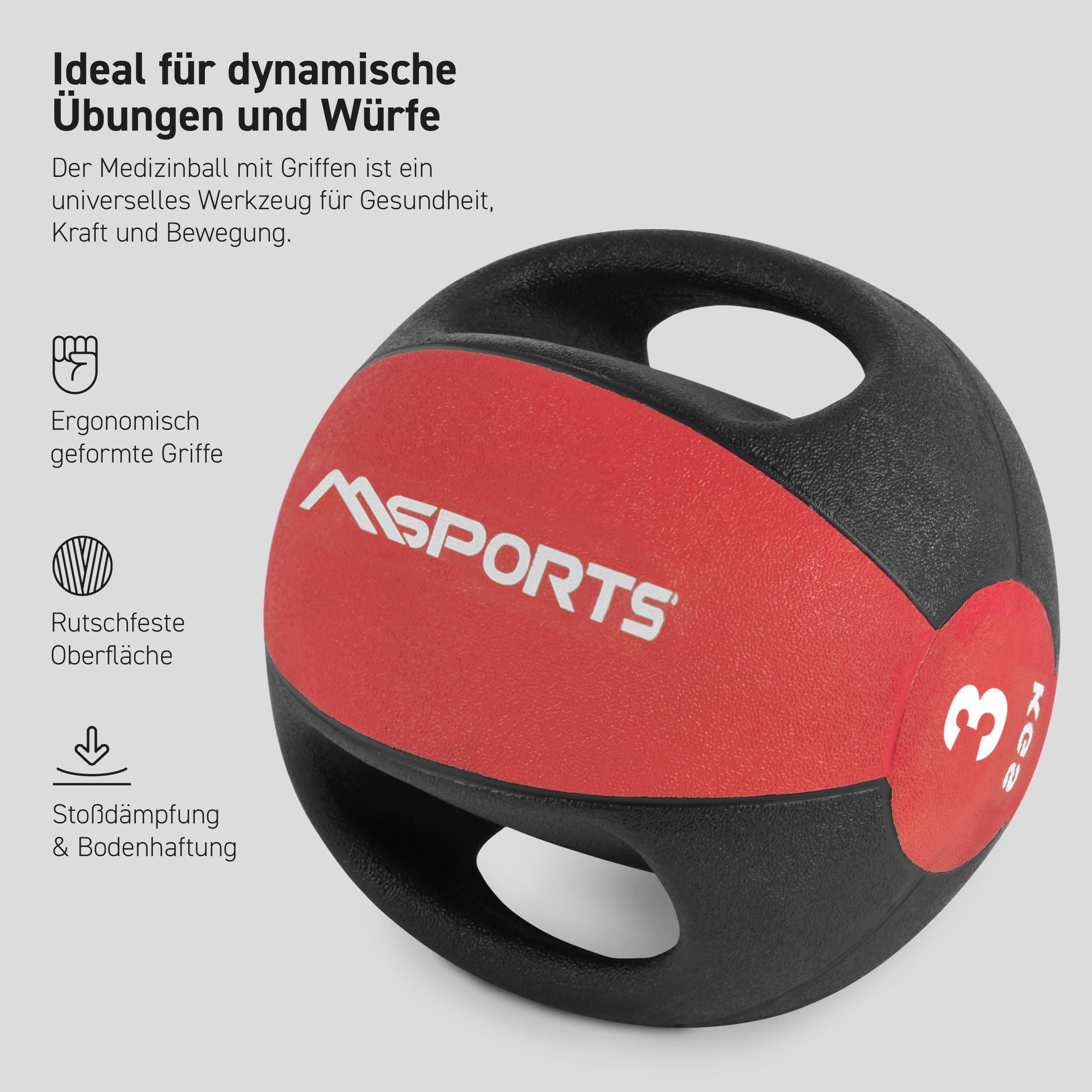 MSPORTS Medizinball Premium mit Griffe 1 – 10 kg – Professionelle Studio-Qualität Gymnastikbälle