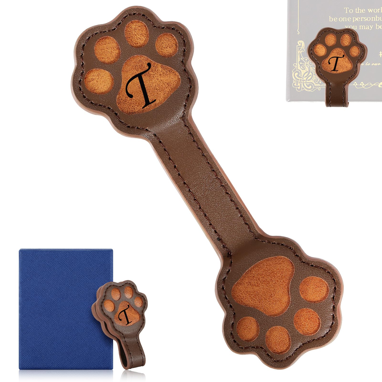 Incycall Magnetic Leather Bookmark, Cute Initial Magnetic Bookmarks Clip, Vintage Book Marker Clip Gifts for Readers, Kids, Book Lovers-T