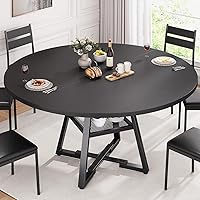 51" Round Dining Table for 6 with Storage Shelf, Space-Saving Kitchen Dining Pedestal Table Black Wood Finish