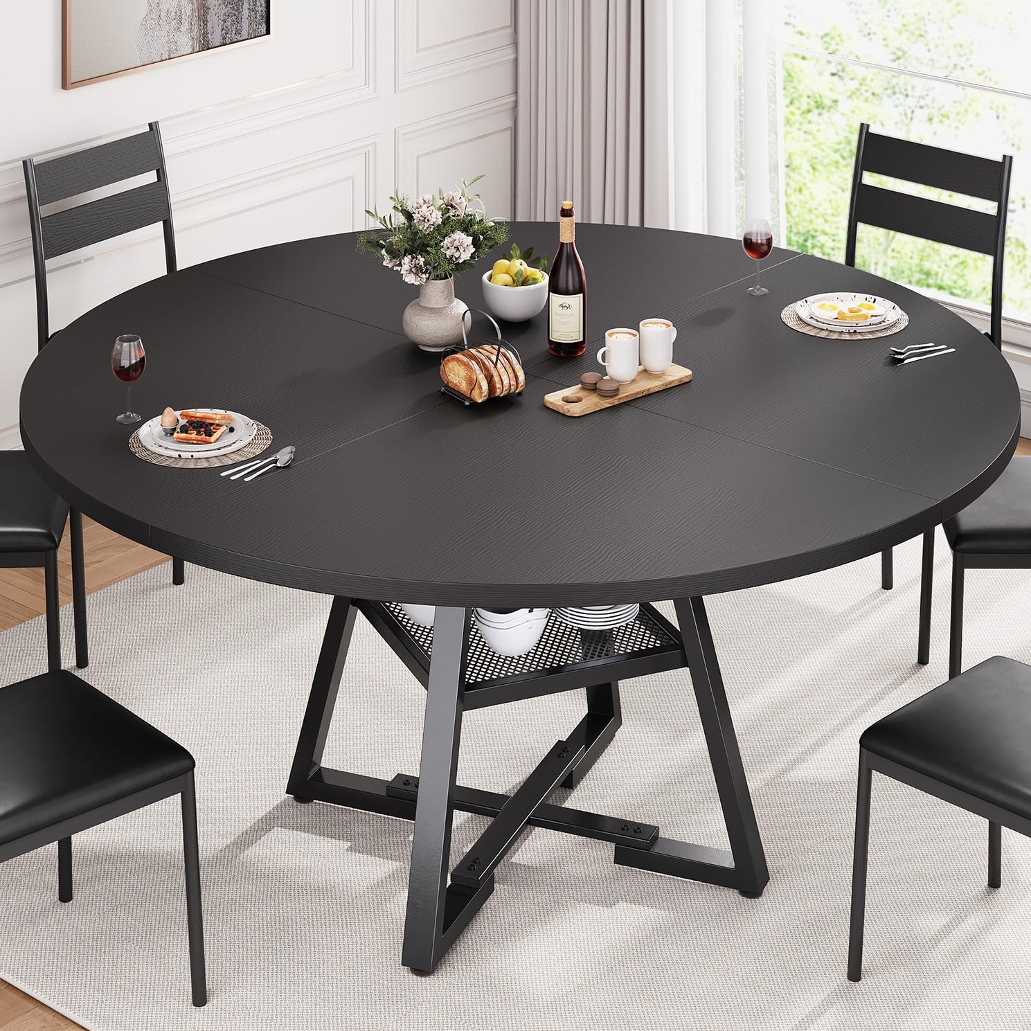 jocoevol 51'' round dining table,kitchen dining room circle dinner pedestal table,space saving wood kitchen & dining room furniture (black, 51in)
