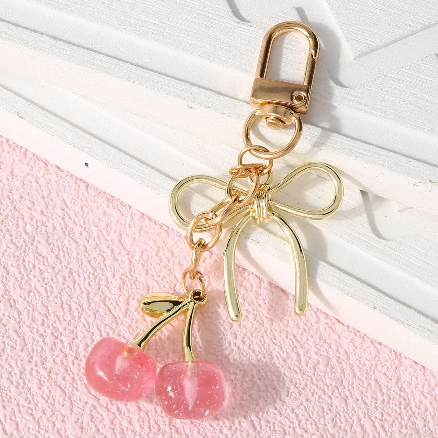 Cherry Keychain for Women, Gold Key Ring with Bow & Cherry Pendant Adorable Bag Charm Stylish Aesthetic Key Chain Gifts for Handbags Bag Purse Car Accessories - Image 6