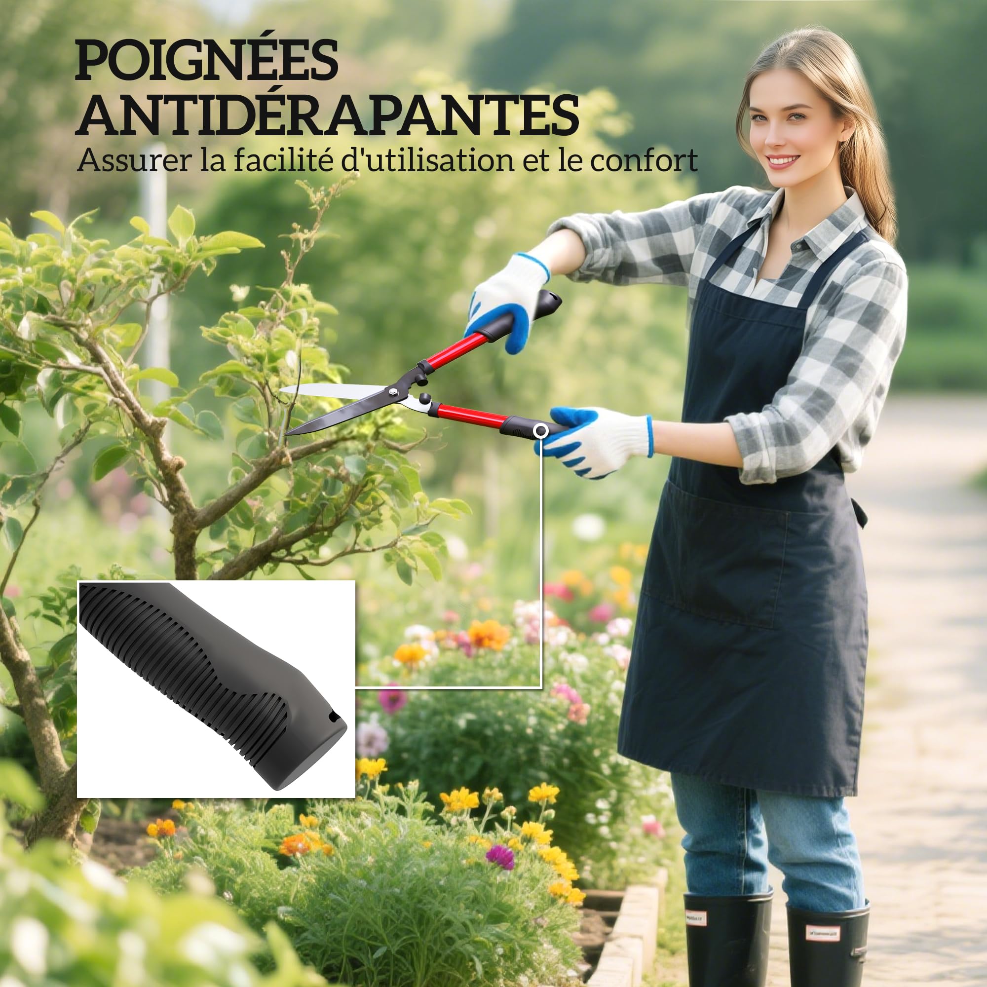 Outsunny Lot de 3 cisailles de jardin, ensemble de coupe pour jardinage, coupe-branches de 65 cm, taille-haie de 51,5 cm, sécateur de 20 cm, avec poignée souple, rouge