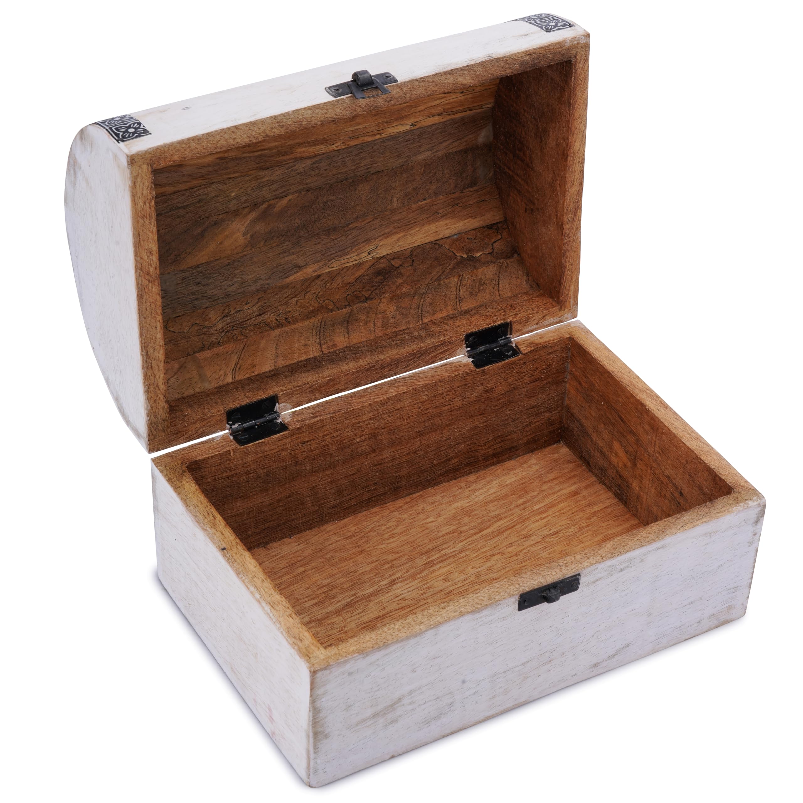 Ajuny Joyero Decorativo de Madera con Diseño de Flor de Mandala en la Tapa Organizador de Almacenamiento Multiusos Soporte para baratijas de Recuerdos Caja de Reloj Regalos Blanco - 9x6 Pulgadas