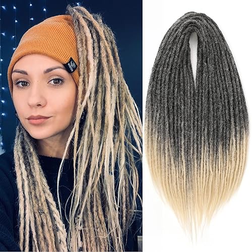 Leeven Extensiones de rastas de doble extremo negro a rubio de 24 pulgadas, 0.2 in de ancho, finas rastas sintéticas de ganchillo de 10 hebras