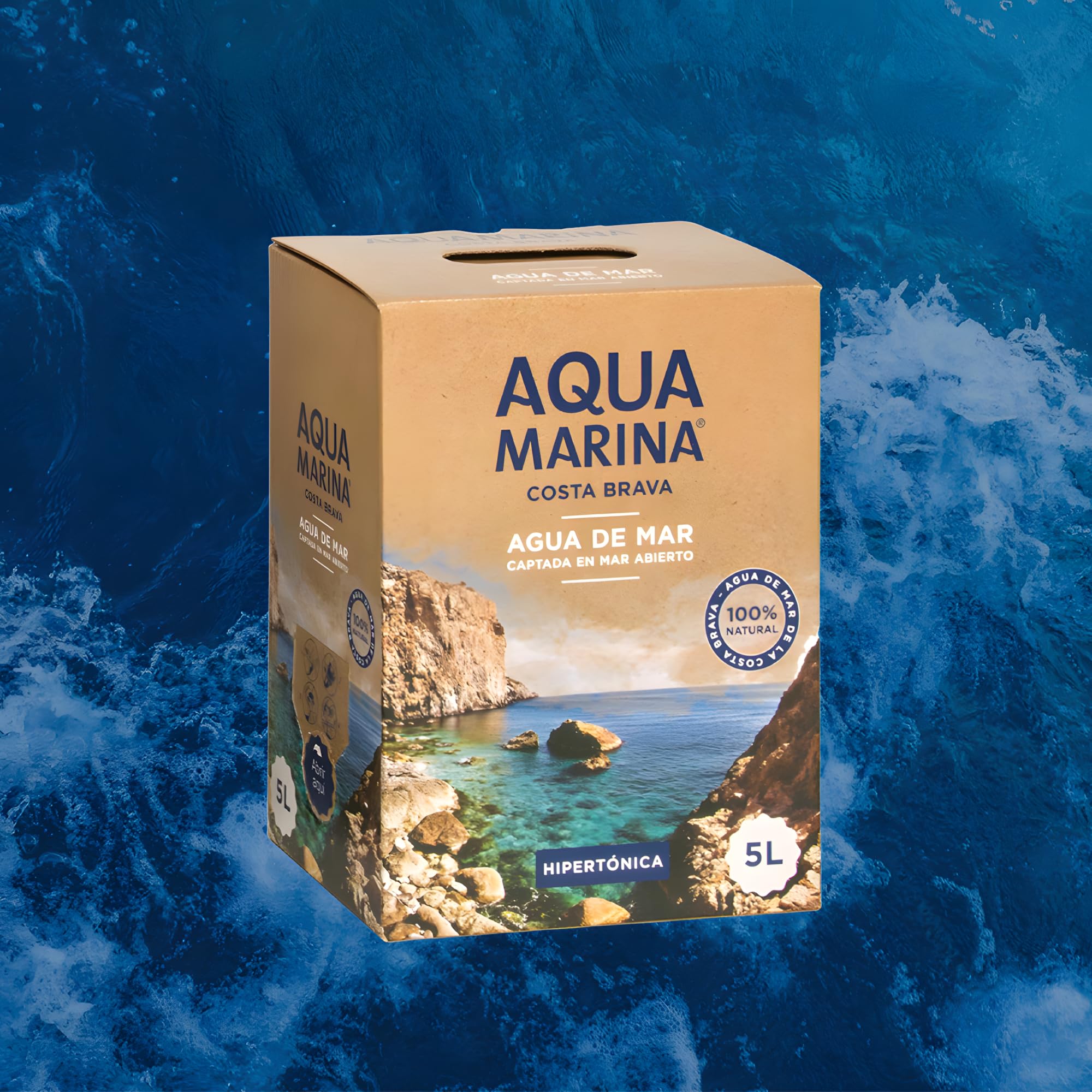 Agua de Mar Hipertónica Aqua Marina Costa Brava 5L | Grifo Incorporado | 100% Natural | Minerales Esenciales para Hidratación, Cocina Mediterránea y Bienestar Deportivo (6 Bag in Box 5 Litros)