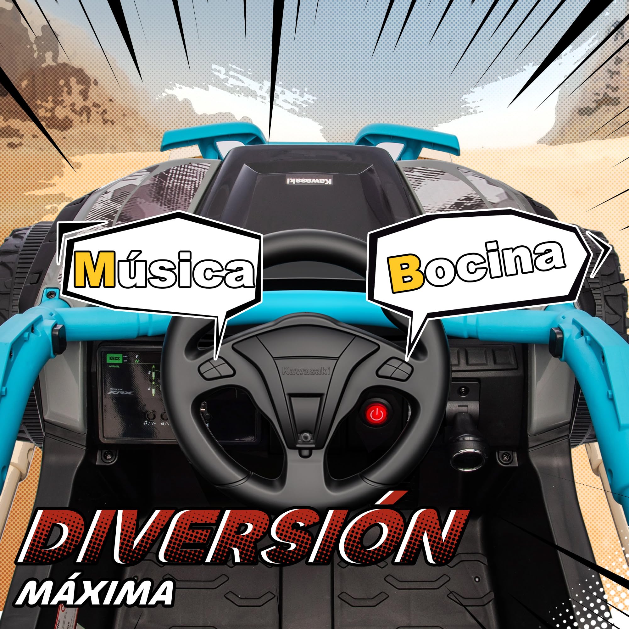 AIYAPLAY Coche Eléctrico para Niños 12V Kawasaki Teryx KRX 1000 UTV con 2 Motores Control Remoto 2,4G Azul