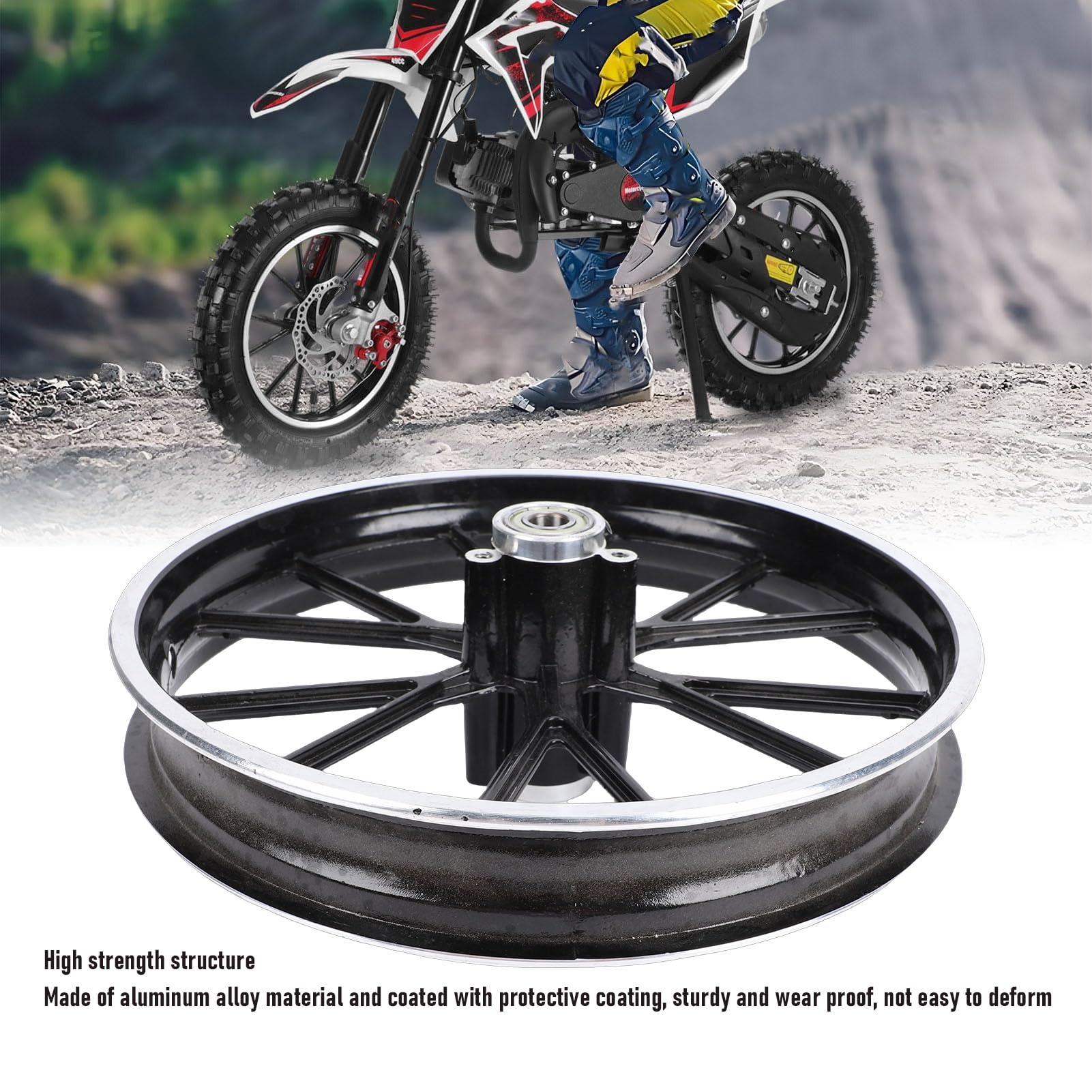 Ausla Avant Arrière 2.50-10 Moyeu de Roue, Alliage D'Aluminium 10 Pouces Moyeu de Moto avec Trou D' de 12mm pour Dirt Bike Mini Pocket Bike 49-50ml (roue avant)