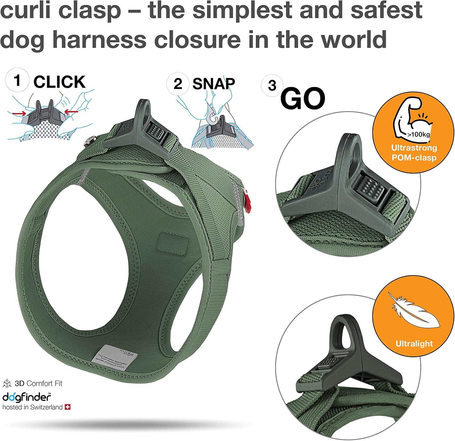 Vest Harness curli Clasp Air-Mesh Moss L