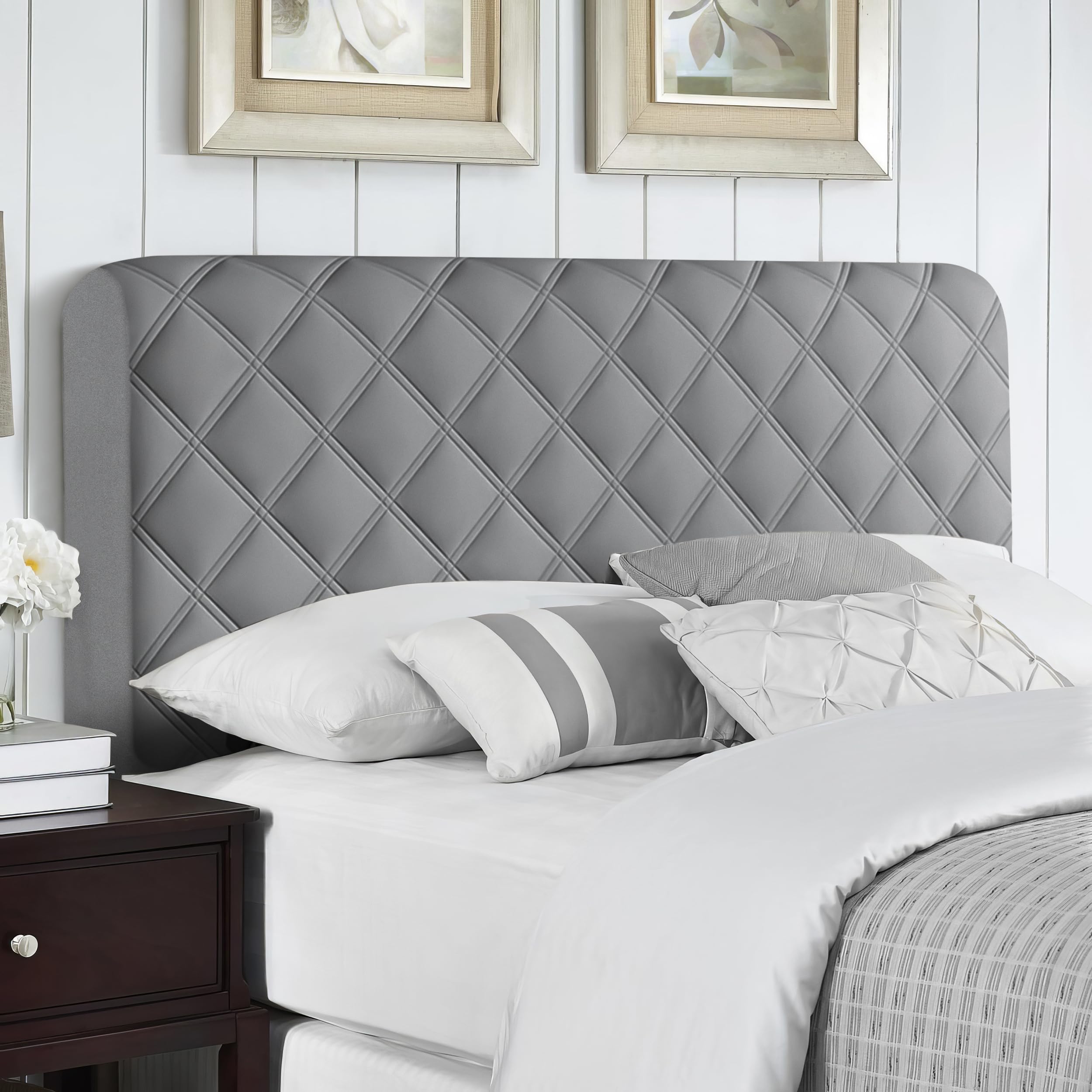 Housse de Tête de Lit Housse de Protection élastique pour Tête de Lit Housse Tête De Lit en Velours pour Chambre à Coucher Gris Foncé 160cm