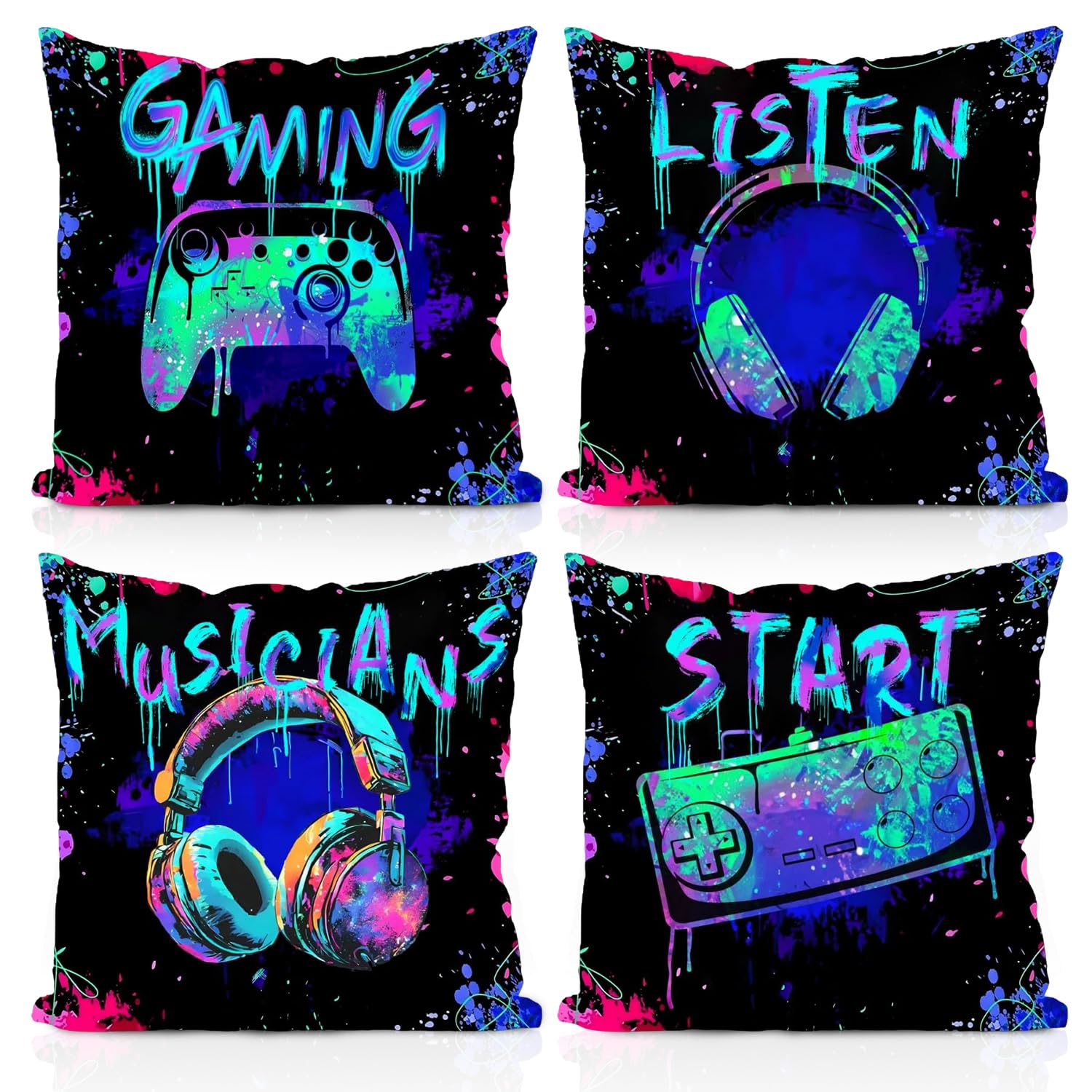 2PCS Gaming Cushion Covers 18×18IN , Colorful Double-Sided Printed Cotton Pillow Covers, Decorative Throw Pillows for Sofa, Bed Pillows Decorative & Sofa Cushion Covers for Gamers, for Home Outdoor — image 1