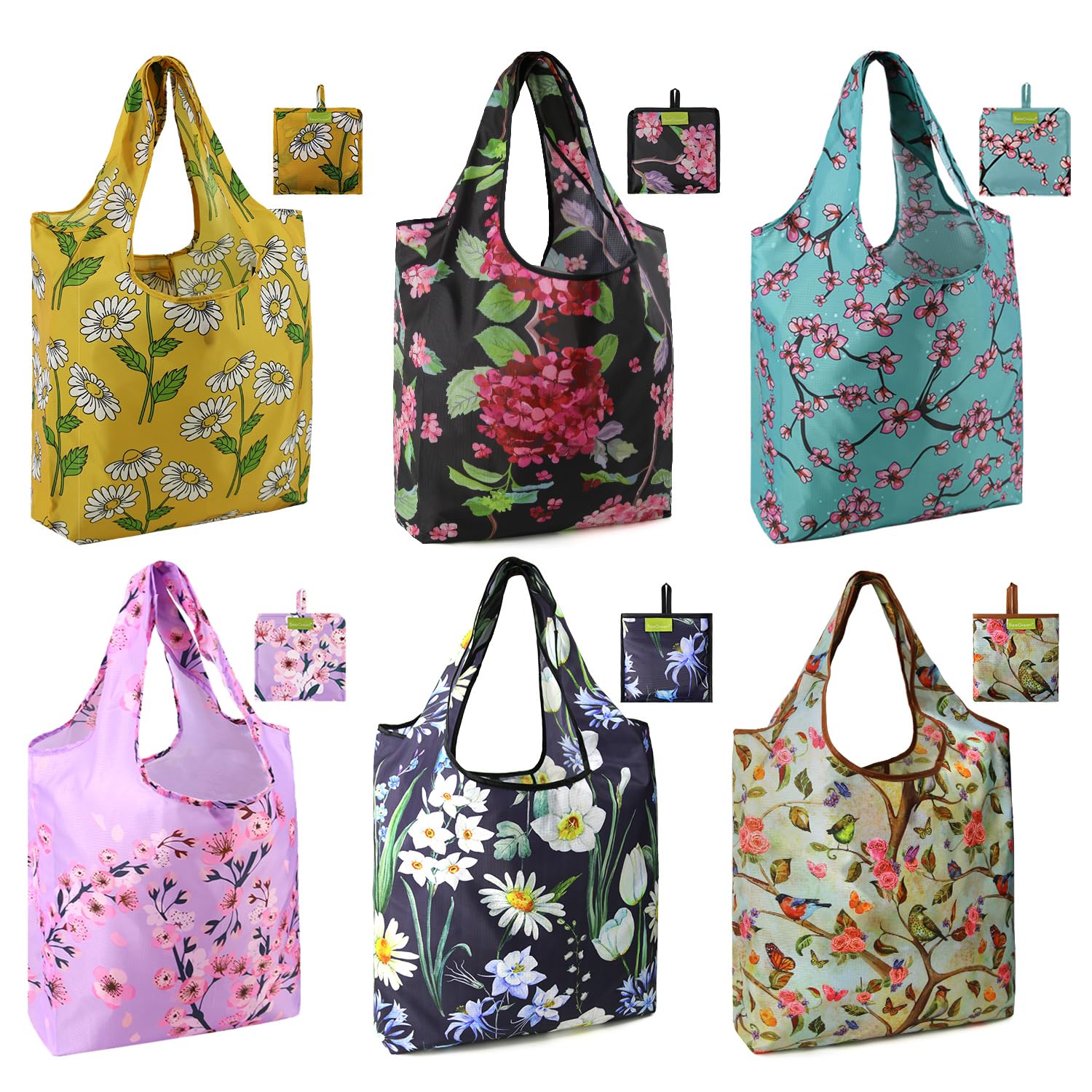 BeeGreen Reusable Totes Bags for Shopping Grocery 6 Pack Ripstop 50LBS