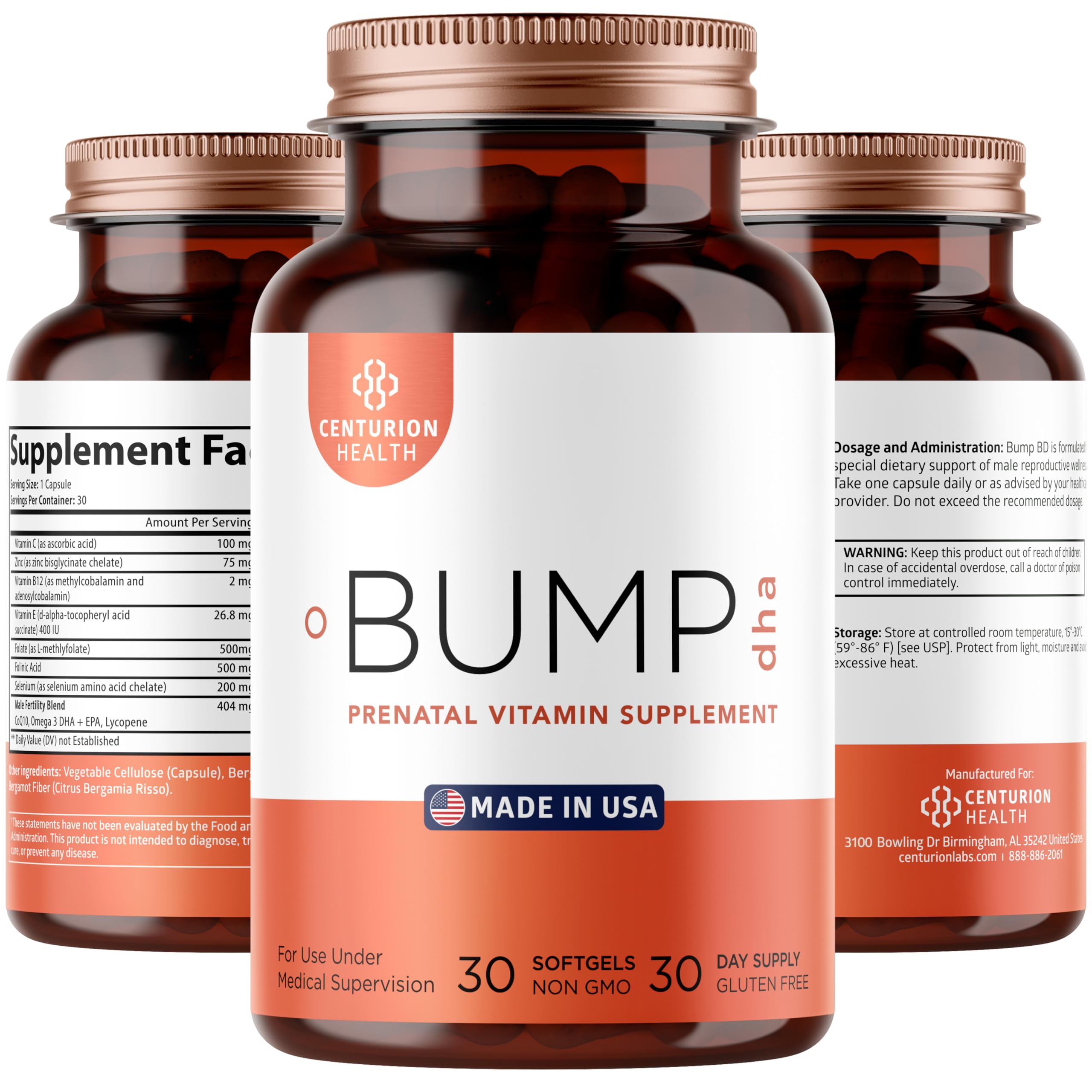 Centurion Health Vitaminas pré-natais com DHA, EPA, folato e vitamina B12, 30 cápsulas gelatinosas