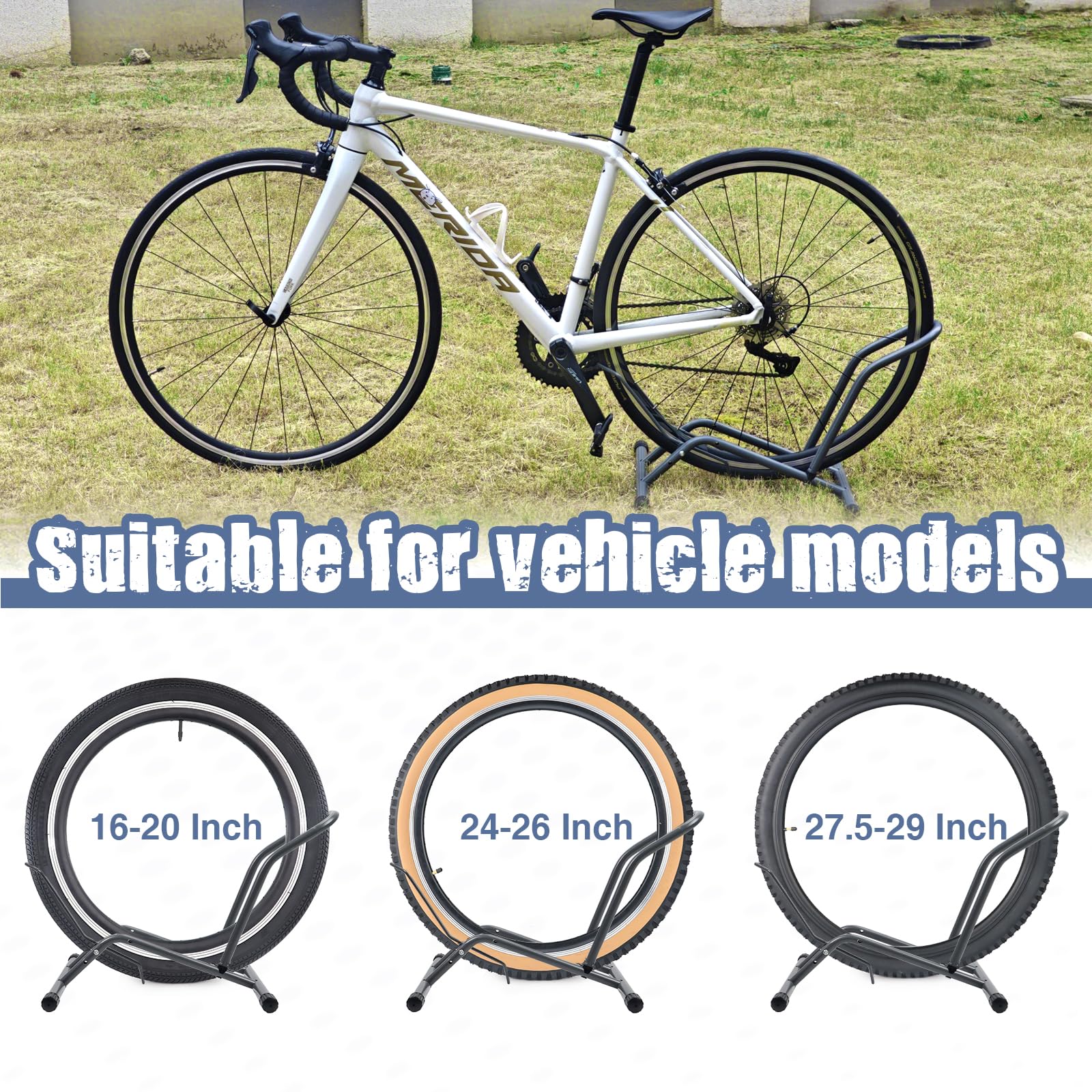 Stojak podłogowy do rowerów górskich, MTB i szosowych, szerokość 23c-10 cm, opona, 50-73 cm, opona, do wewnątrz, na zewnątrz, stojak podłogowy na rower, szary, 2 szt